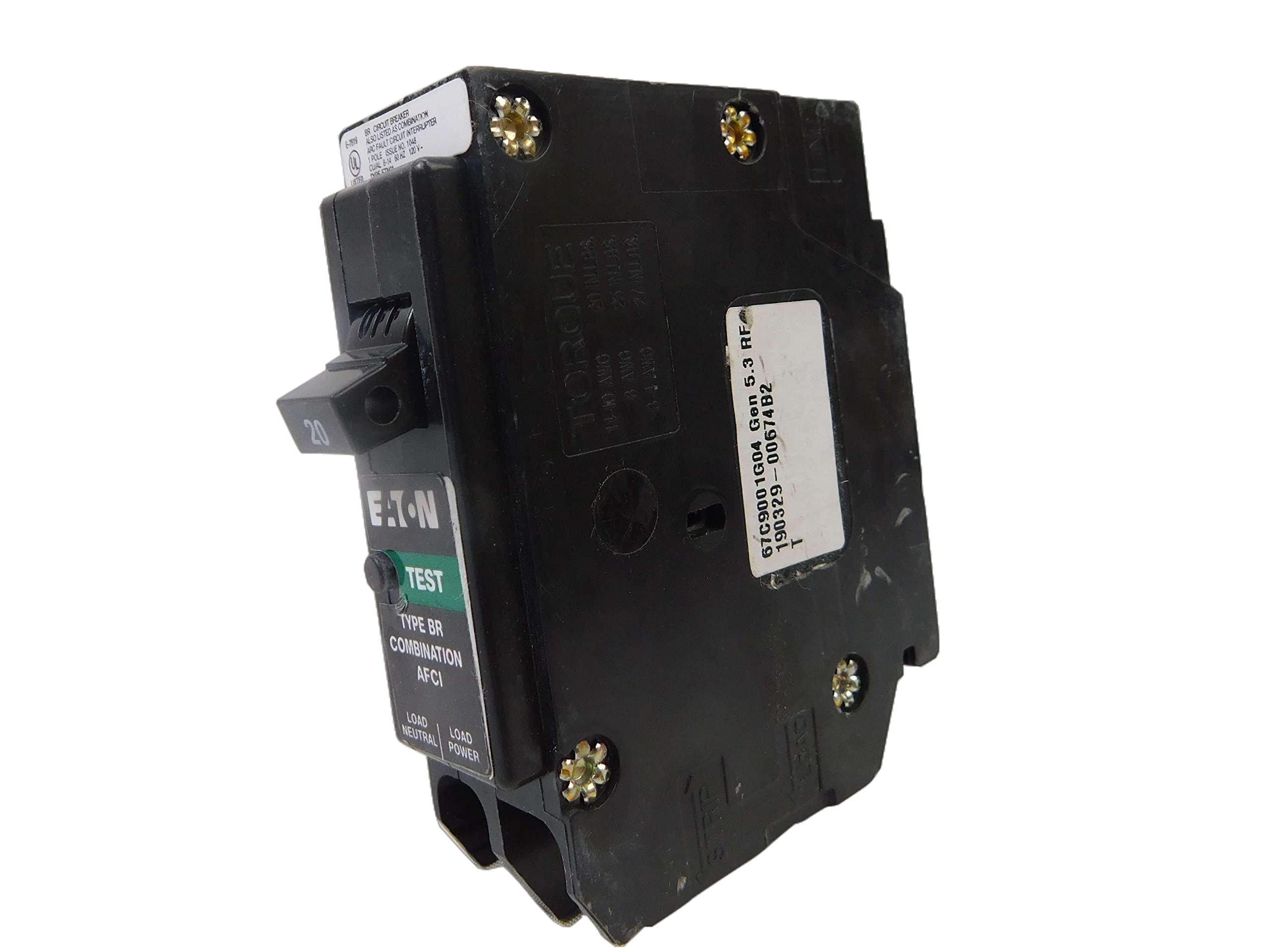 Eaton Brp120Af 20 Amps Combination Afci Single Pole Circuit Breaker, Black