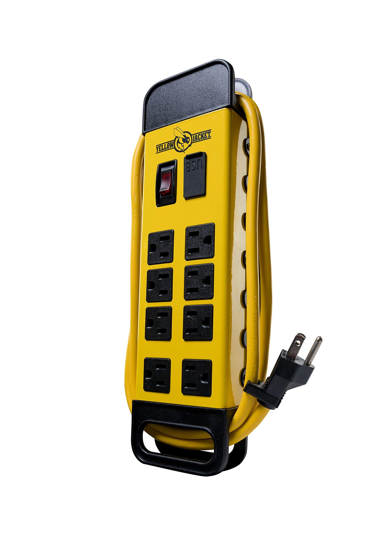 Yellow Jacket 5148 Modern 8-Outlet Metal Power Block With 2 Usb Ports; Yellow