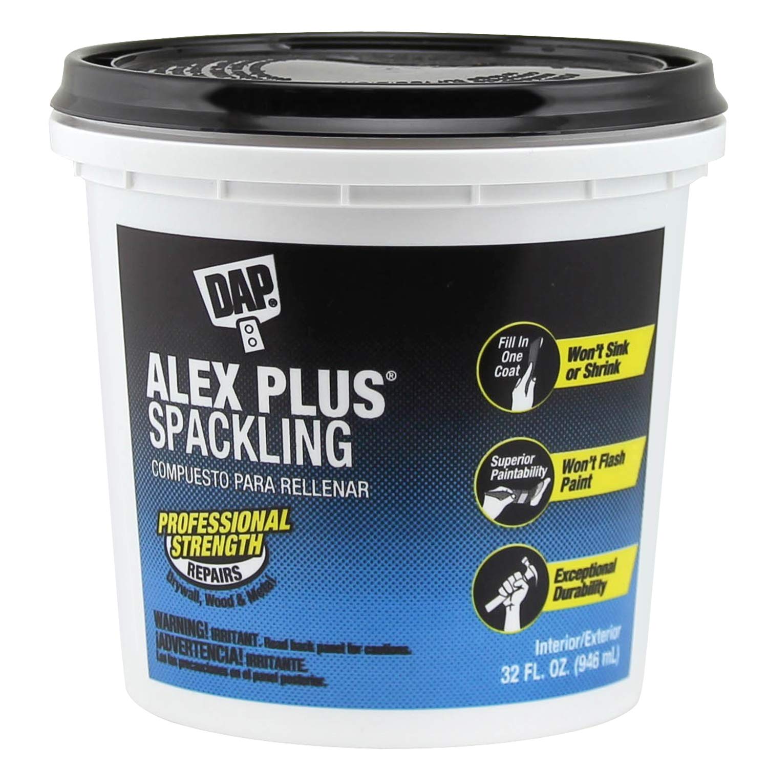 Dap Inc 18746 Alex Plus Quart Spackling, 32 Oz, White
