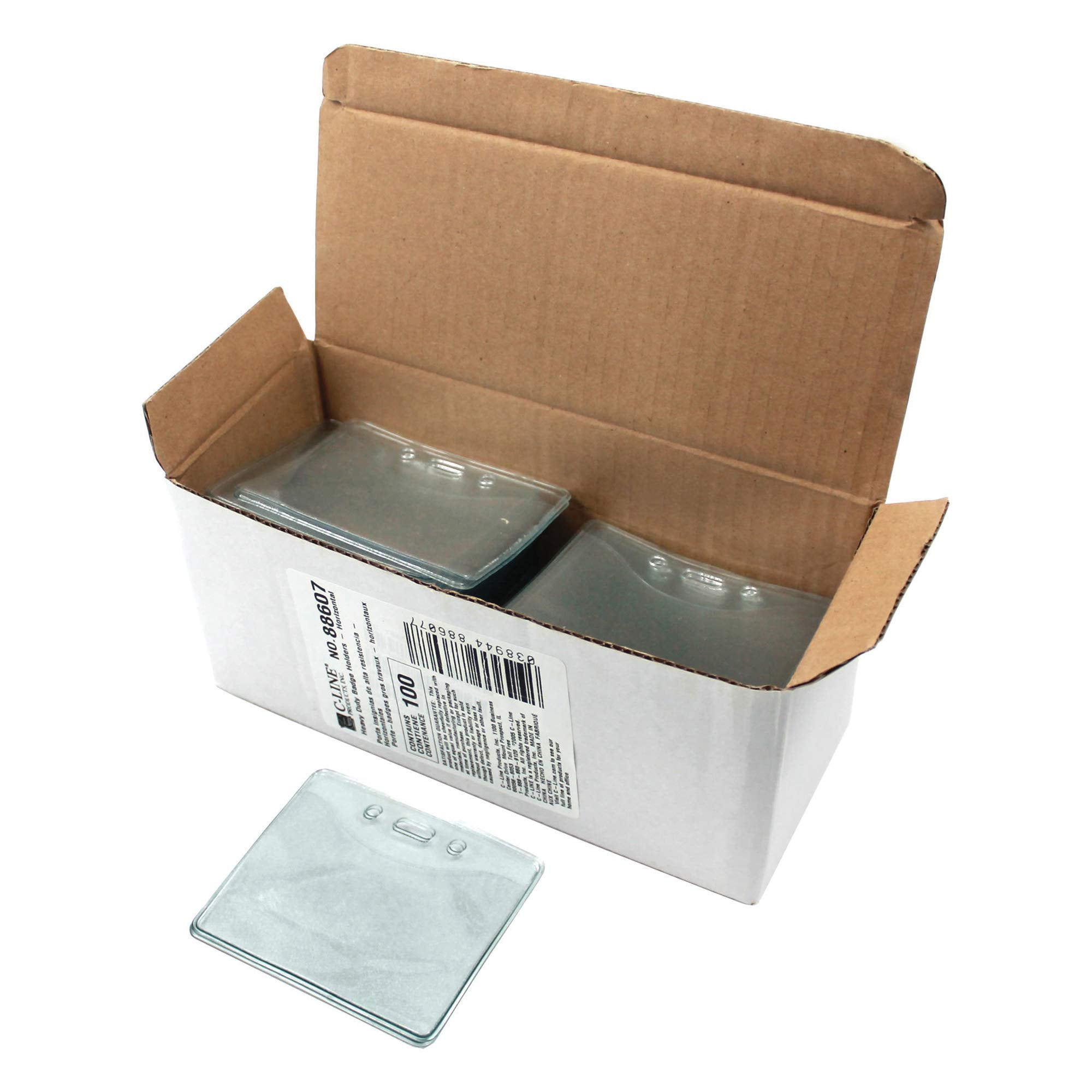 C-Line Heavy Duty Vinyl Badge Holders, Horizontal, 2.38 X 3.38 Inches, 100 Per Pack, Clear (88607)