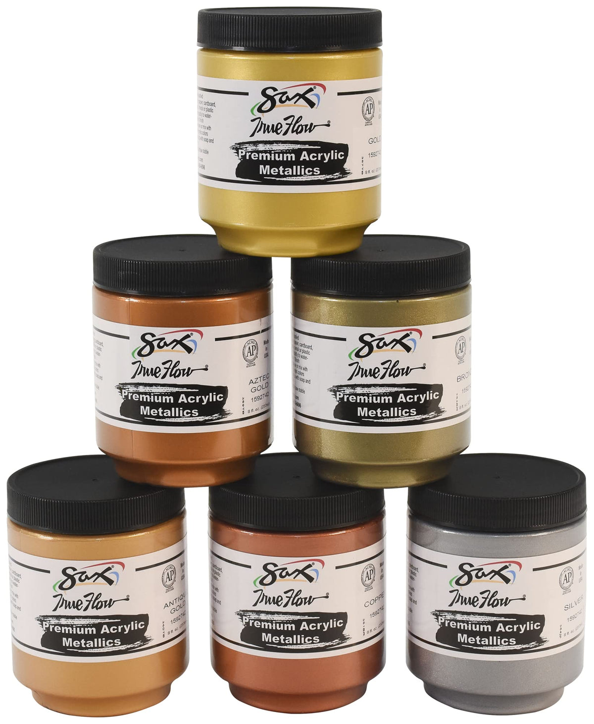 Sax Premium Heavy-Bodied Acrylic Metallics, 8 Ounce Jars, Set Of 6