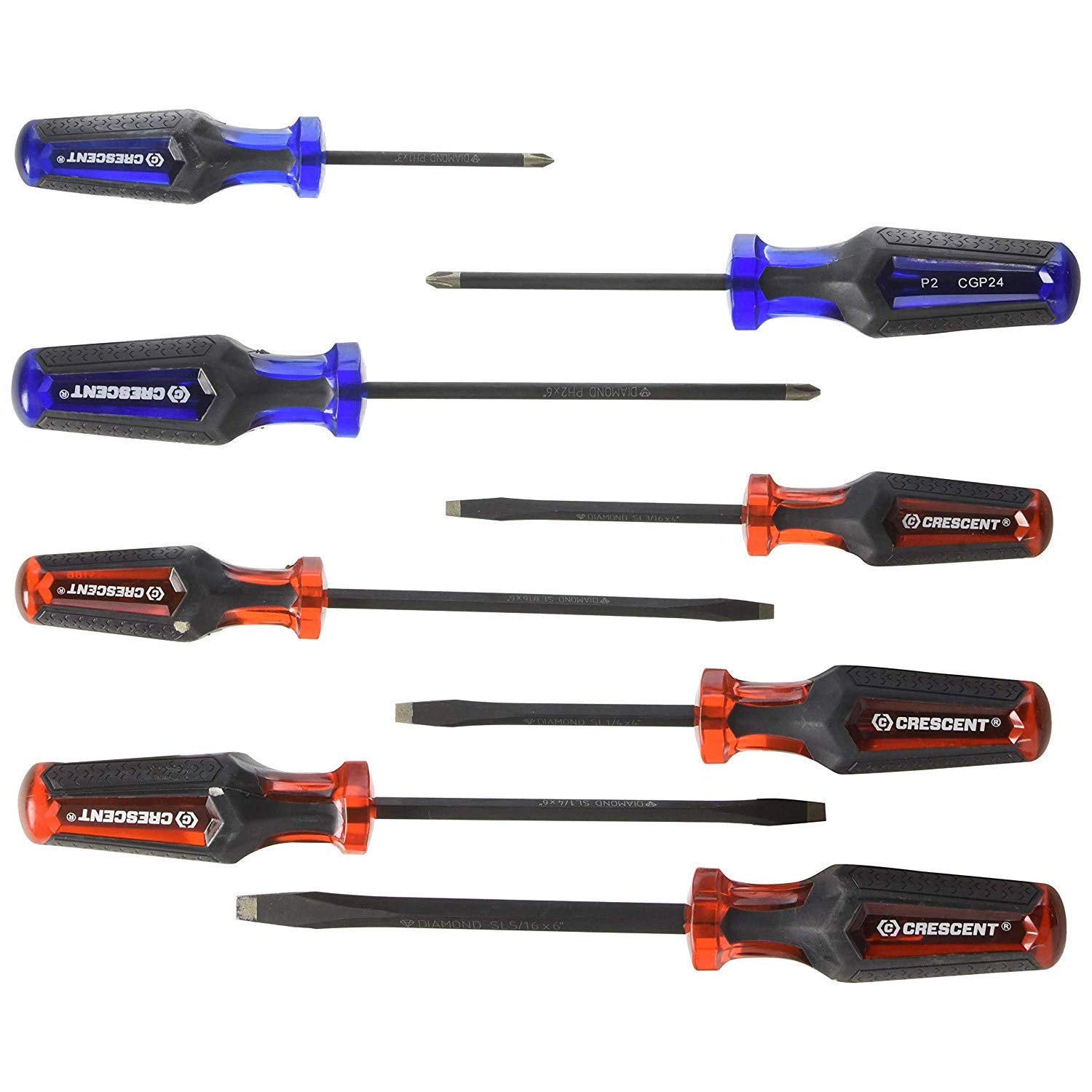 Crescent 8 Pc Phillipsslotted Co-Molded Diamond Tip Screwdriver Set - Cgps8Pcset