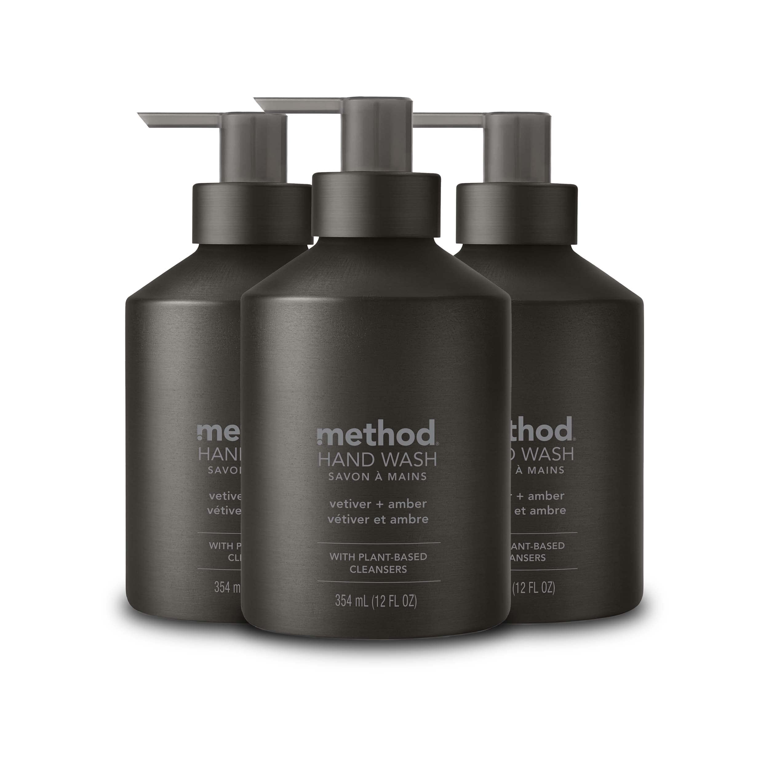 Method Gel Hand Soap, Vetiver + Amber, Reusable Black Aluminum Bottle, 12 Oz, 3 Pack