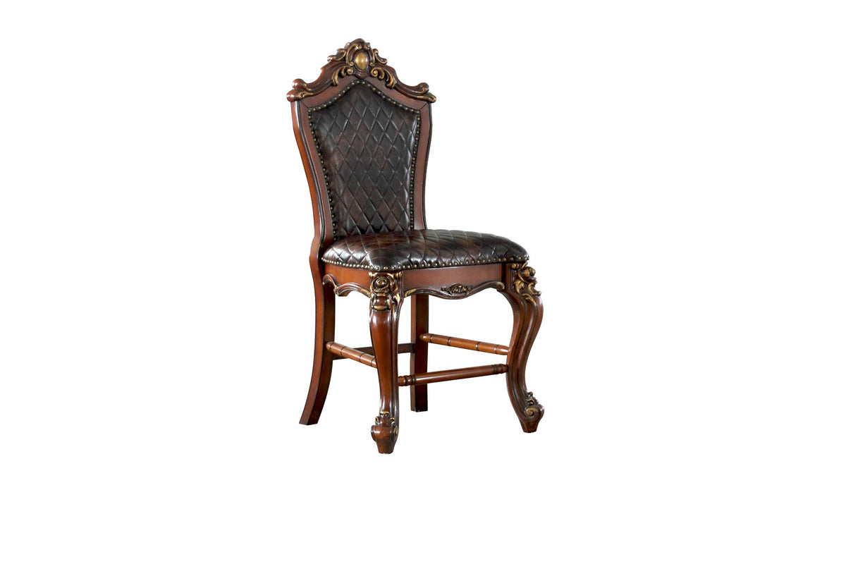 Acme Picardy Counter Height Chair Set Of 2 In Cherry Oak And Pu