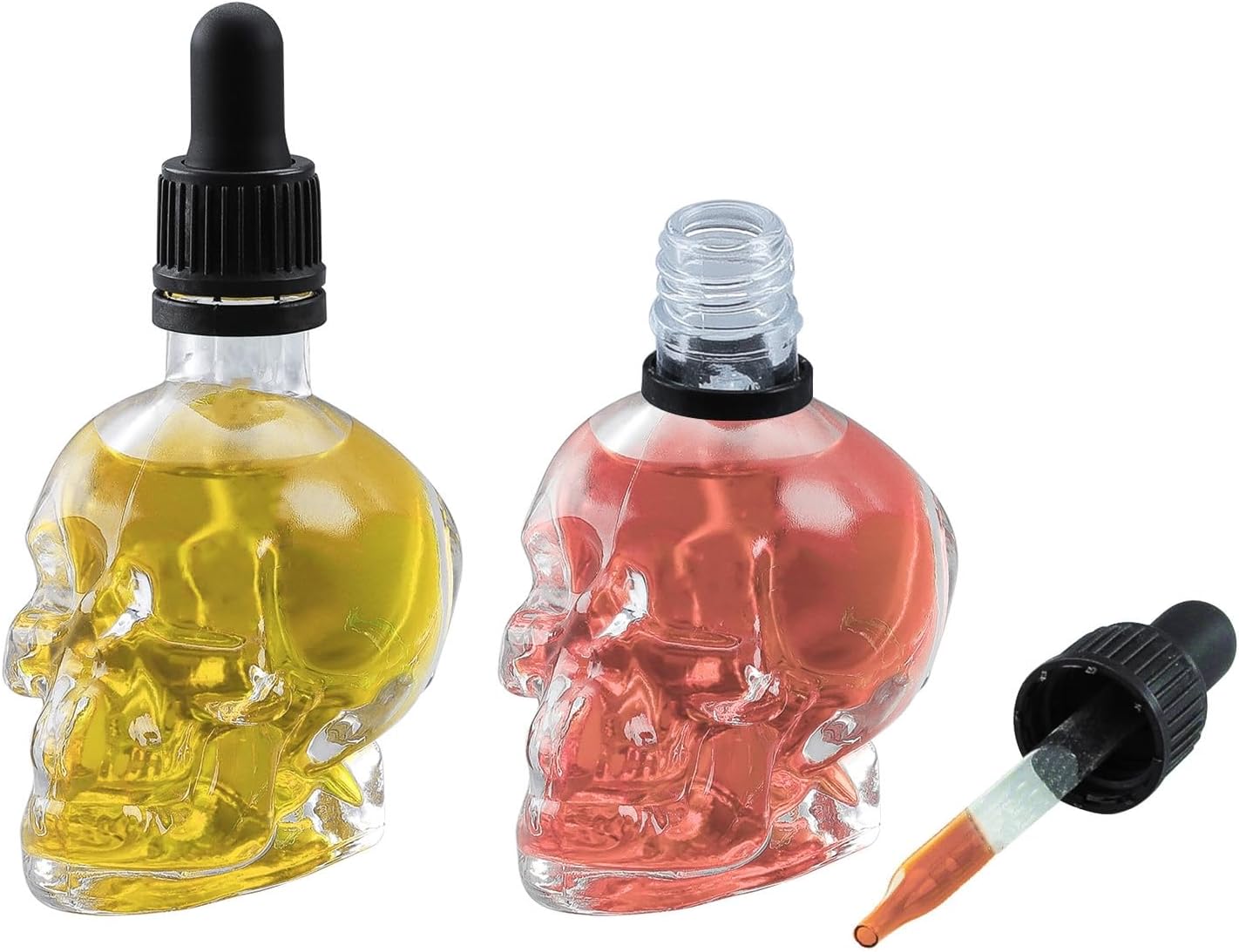 SDYAXCM PrinMobel Skull Glass Dropper Bottle - Set of 2-2 oz Small Empty Eye Dropper Bottle - For Aromatherapy Refillable Essential Oil, Beauty Oil Mix, Beard Oil, Flavor Oil Dispenser (Halloween)