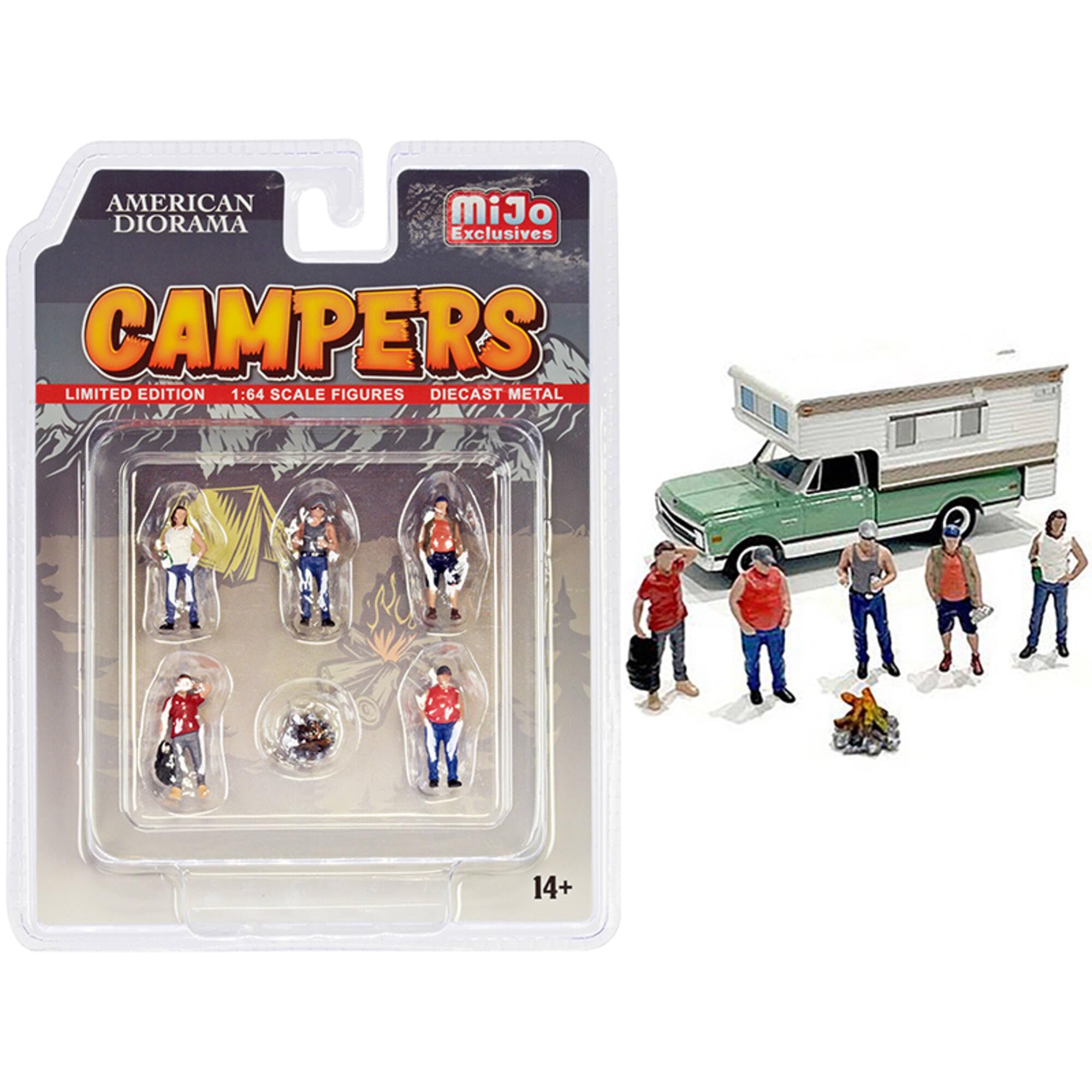 Campers 6 Piece Diecast Set (5 Figurines And 1 Accessory) For 1/64 Scale Models By American Diorama 76489, Ad76489