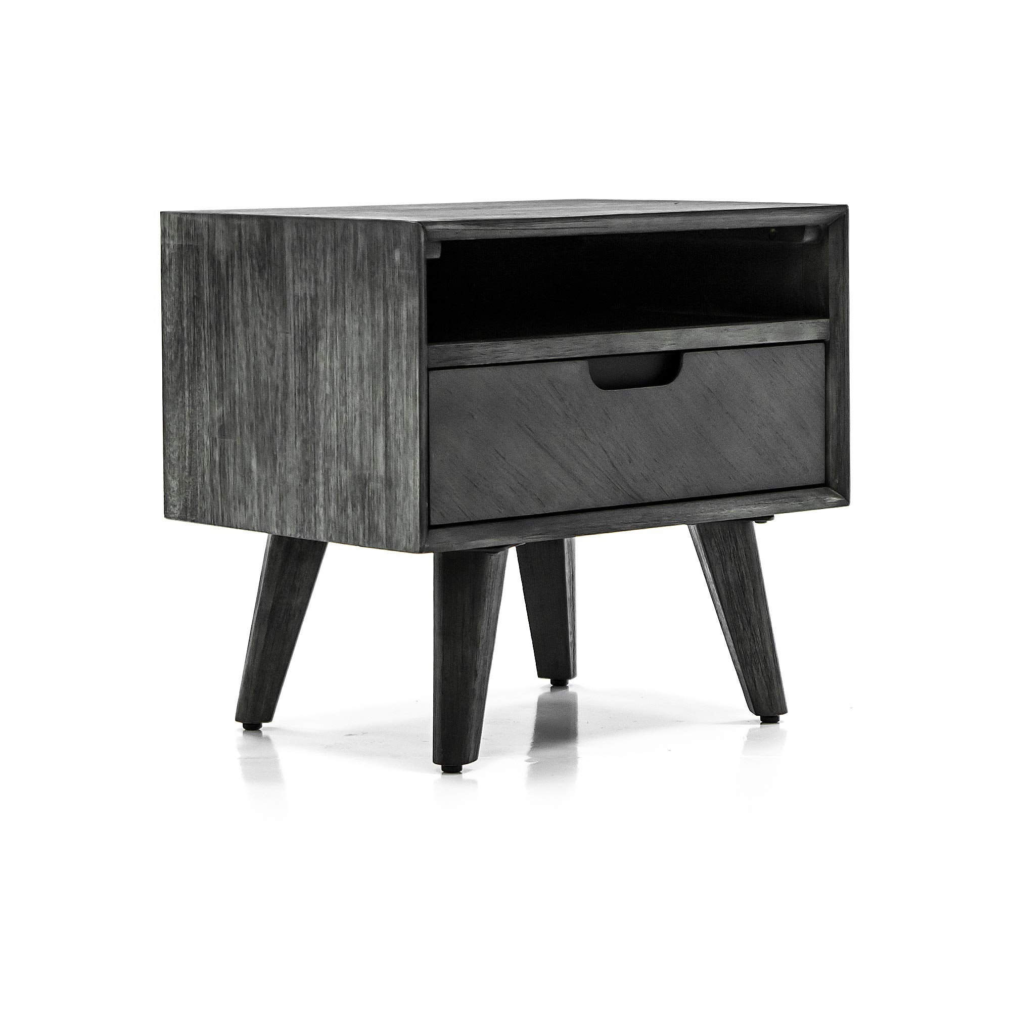 Mohave Mid-Century Acacia Bedside Table Nightstand, 22'' Wide, Tundra Gray