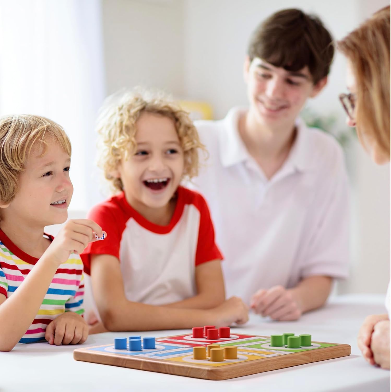 Crobyi 12 Inch Ludo & Snakes & Ladders 2-in-1 Classic Board Game for Adults & Kids, Includes 1 Board, 2 Dice, 16 Pieces, Rules & Carrying Bag