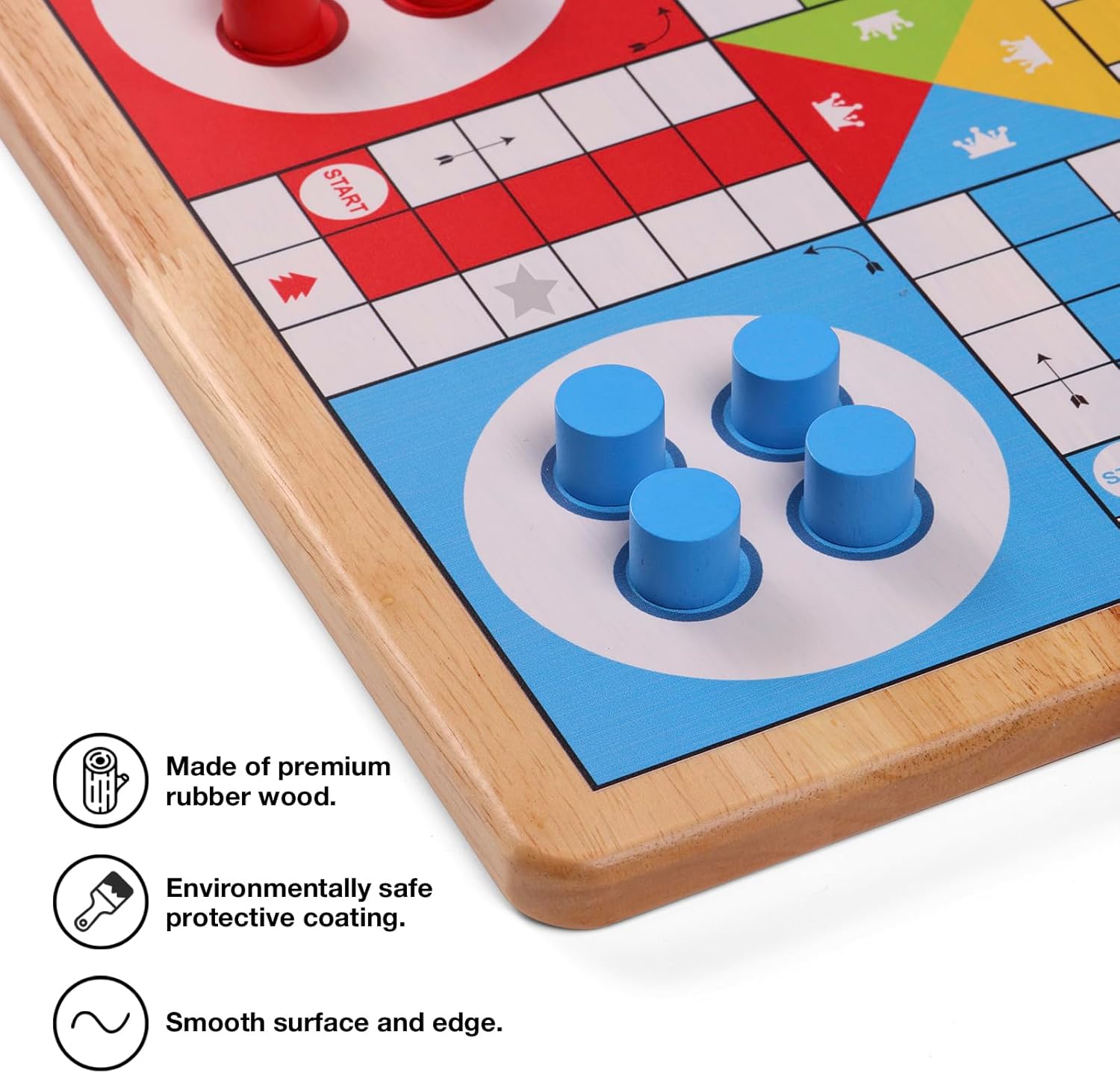 Crobyi 12 Inch Ludo & Snakes & Ladders 2-in-1 Classic Board Game for Adults & Kids, Includes 1 Board, 2 Dice, 16 Pieces, Rules & Carrying Bag