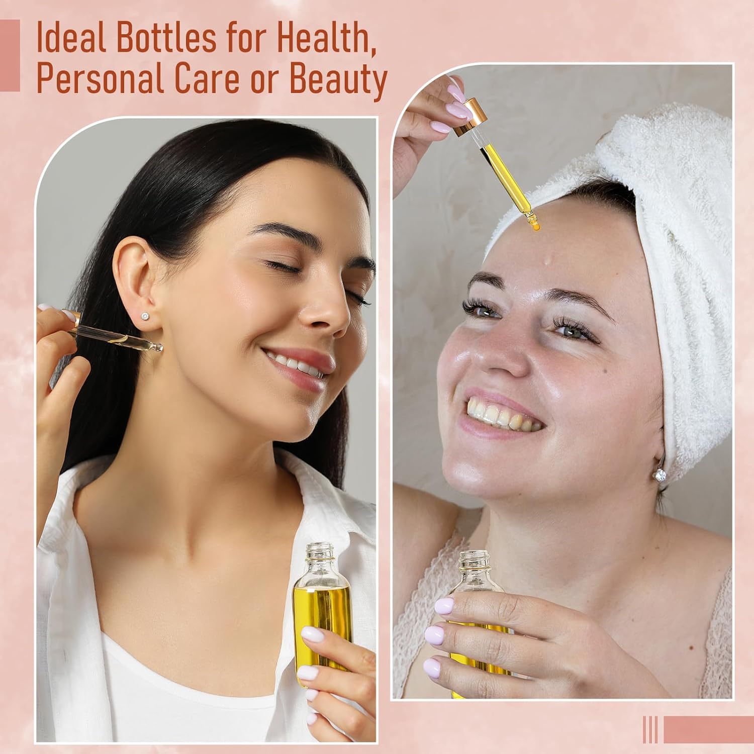 Aozita 4 Pc, 1 oz Golden Cap Clear Dropper Bottles (30ml) with 1 Funnel & 4 Labels - Glass Tincture Bottles with Eye Droppers - Leakproof Essential Oil Bottles for Health, Personal Care & Beauty