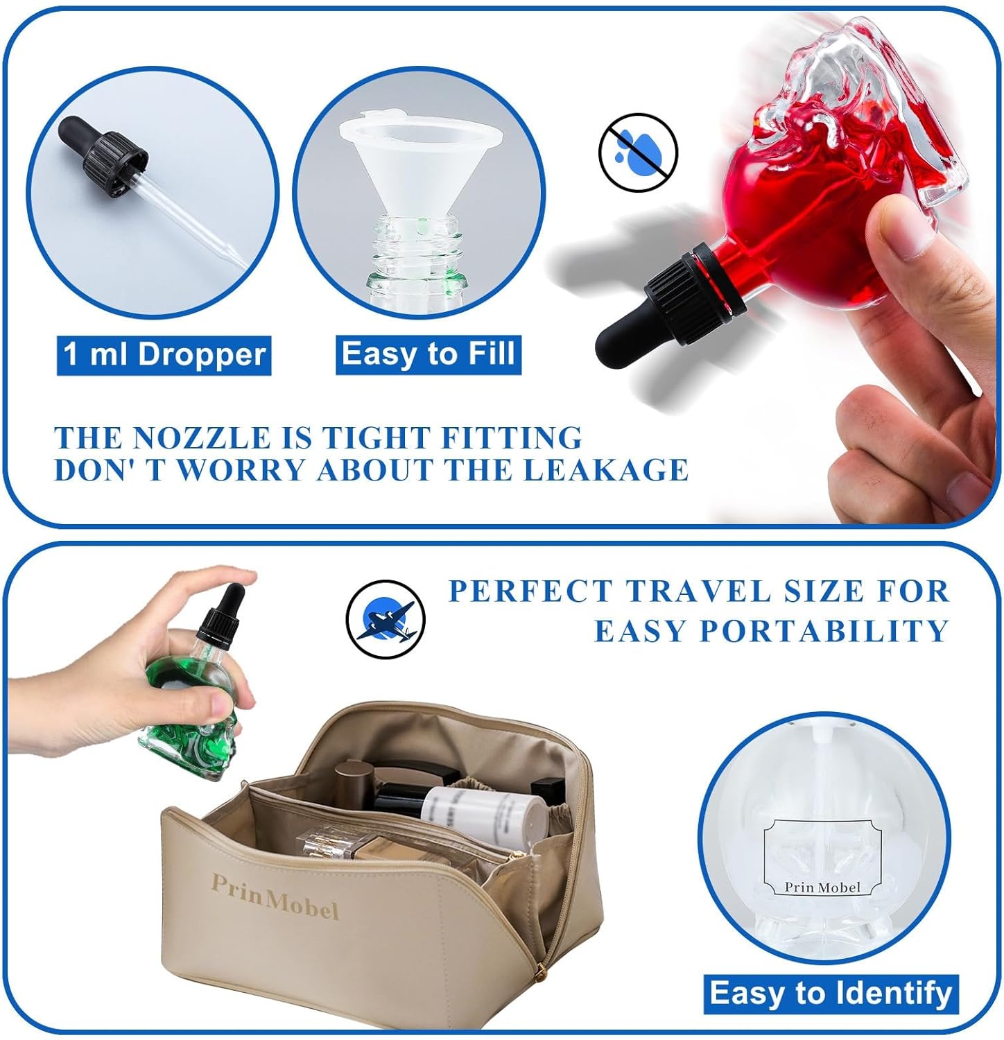 SDYAXCM PrinMobel Skull Glass Dropper Bottle - Set of 2-2 oz Small Empty Eye Dropper Bottle - For Aromatherapy Refillable Essential Oil, Beauty Oil Mix, Beard Oil, Flavor Oil Dispenser (Halloween)