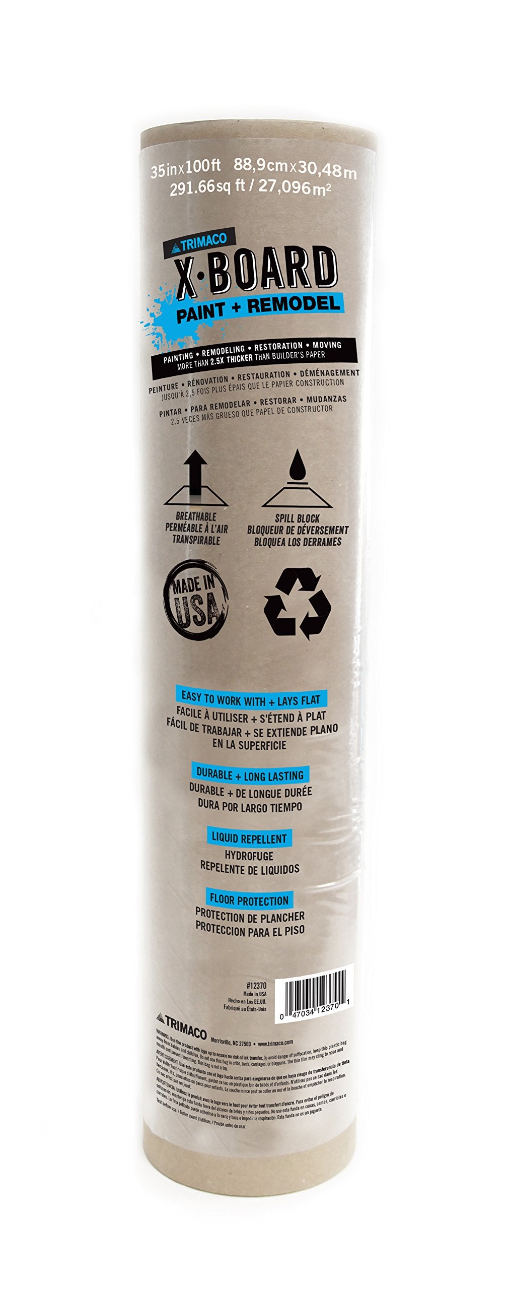 Trimaco X-Board Paint & Remodel, Lightweight Breathable Surface Protector, 1 Roll, 35-Inch X 100-Feet