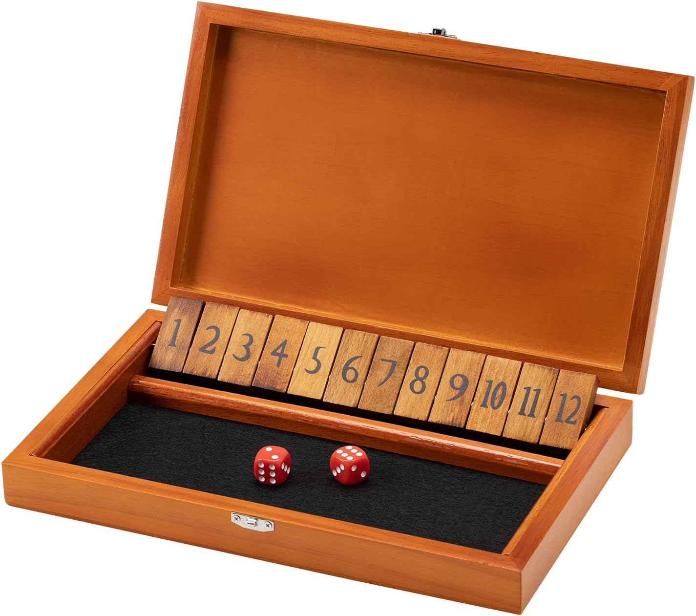 Crobyi Shut The Box Dice Game with 12 Numbers and Lid, Wooden Classic Board Game with 4 Dice, Gift Package & Shut-The-Box Rules, Close The Box Gam for Kids, Adults, Family, Classroom, Home & Pub