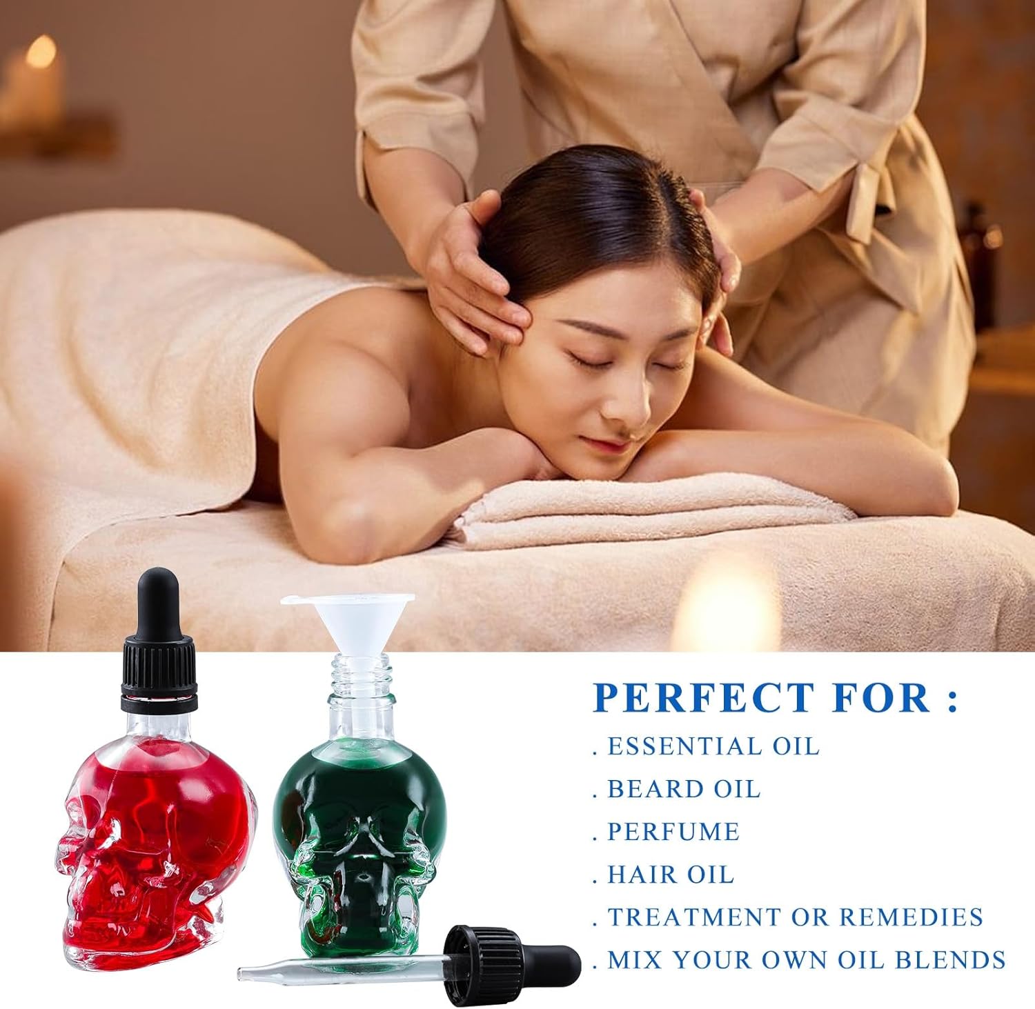 SDYAXCM PrinMobel Skull Glass Dropper Bottle - Set of 2-2 oz Small Empty Eye Dropper Bottle - For Aromatherapy Refillable Essential Oil, Beauty Oil Mix, Beard Oil, Flavor Oil Dispenser (Halloween)