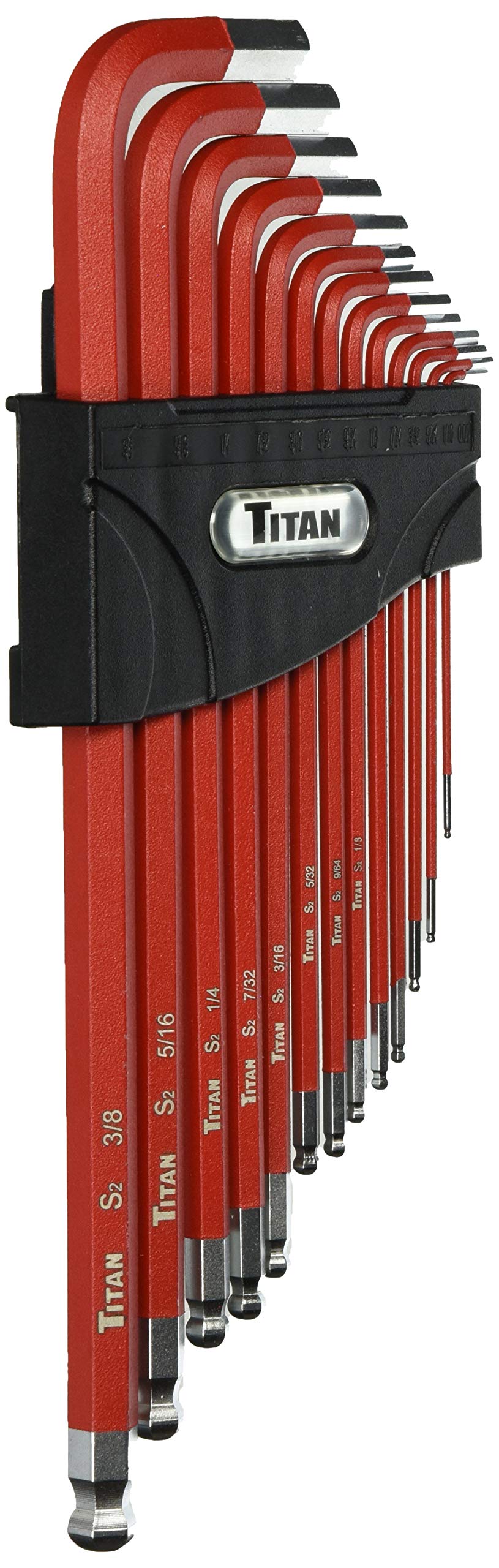 Titan 12713 Extra-Long Arm Ball Tip Sae Hex Key Set, 13 Piece , Red
