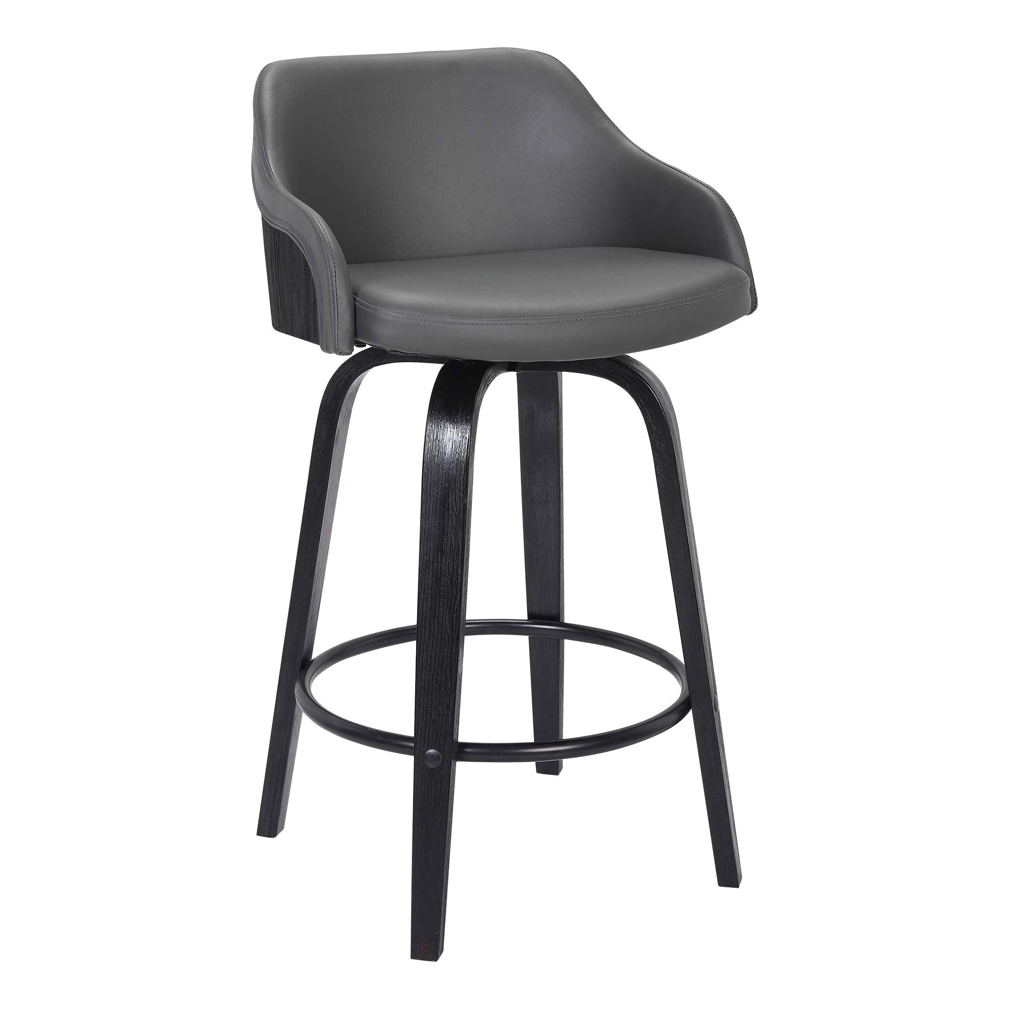 Alec Faux Leather Swivel Barstool, 30 Bar Height, Black And Gray