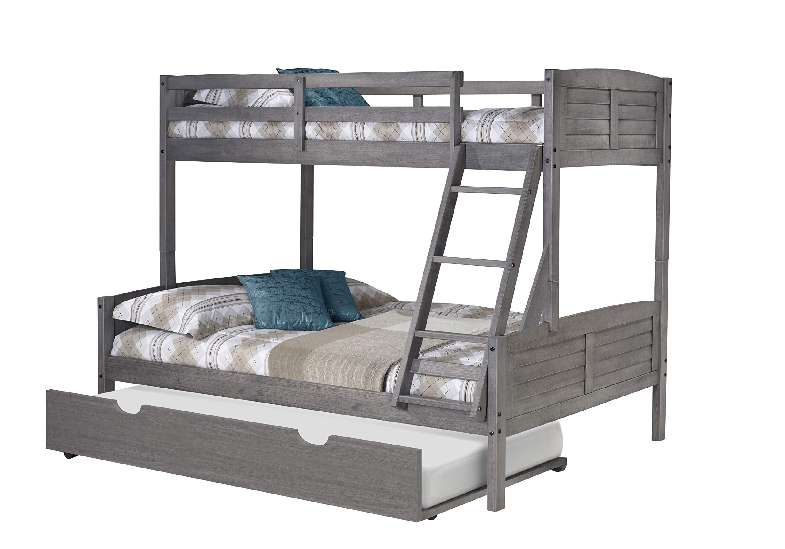 Donco Kids Louver Bunk Bed Withtrundle, Twinfulltwin, Antique Grey