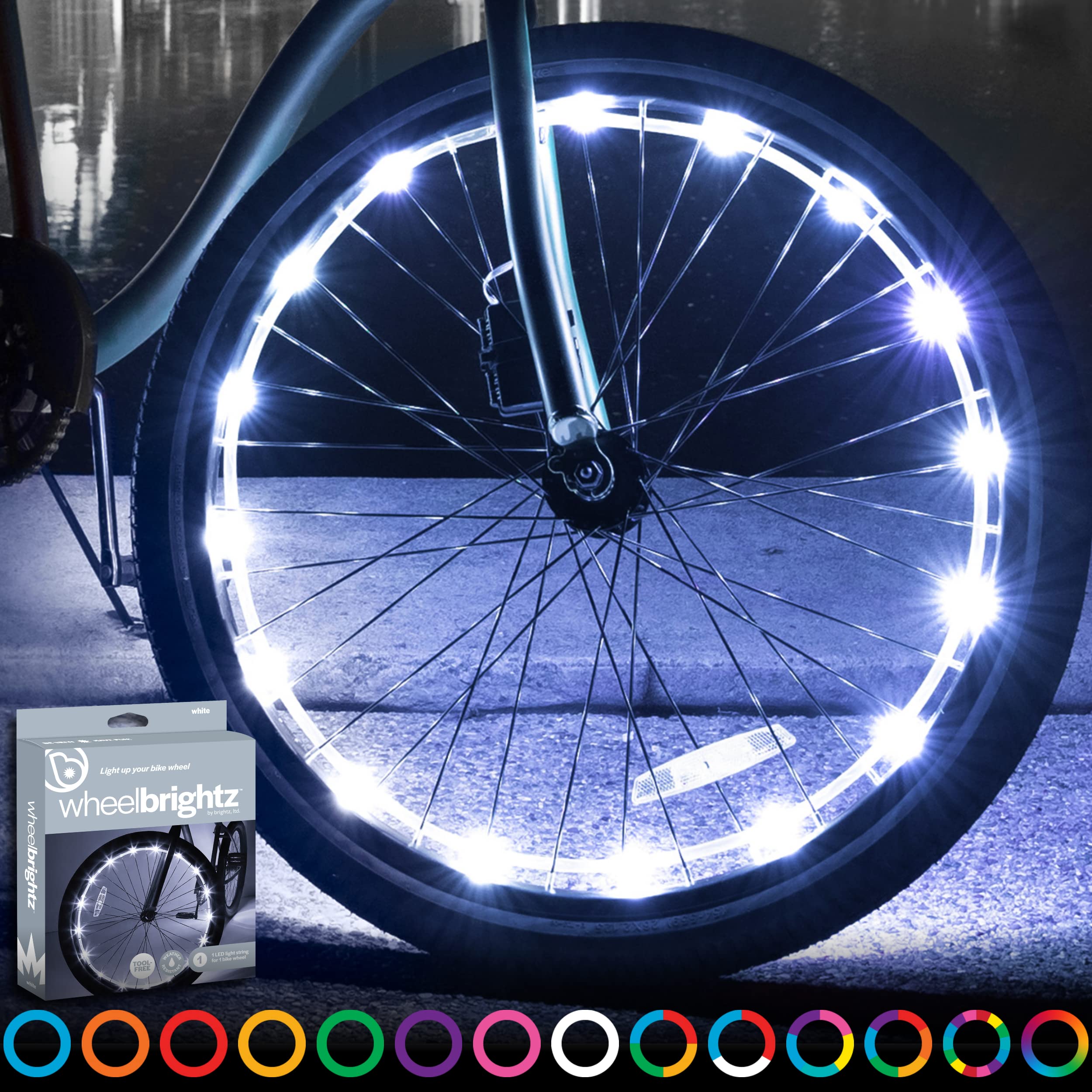 Brightz Wheelbrightz Led Bike Wheel Light, White - Pack Of 1 Tire Light - Bike Wheel Lights Front And Back For Night Riding - Ba