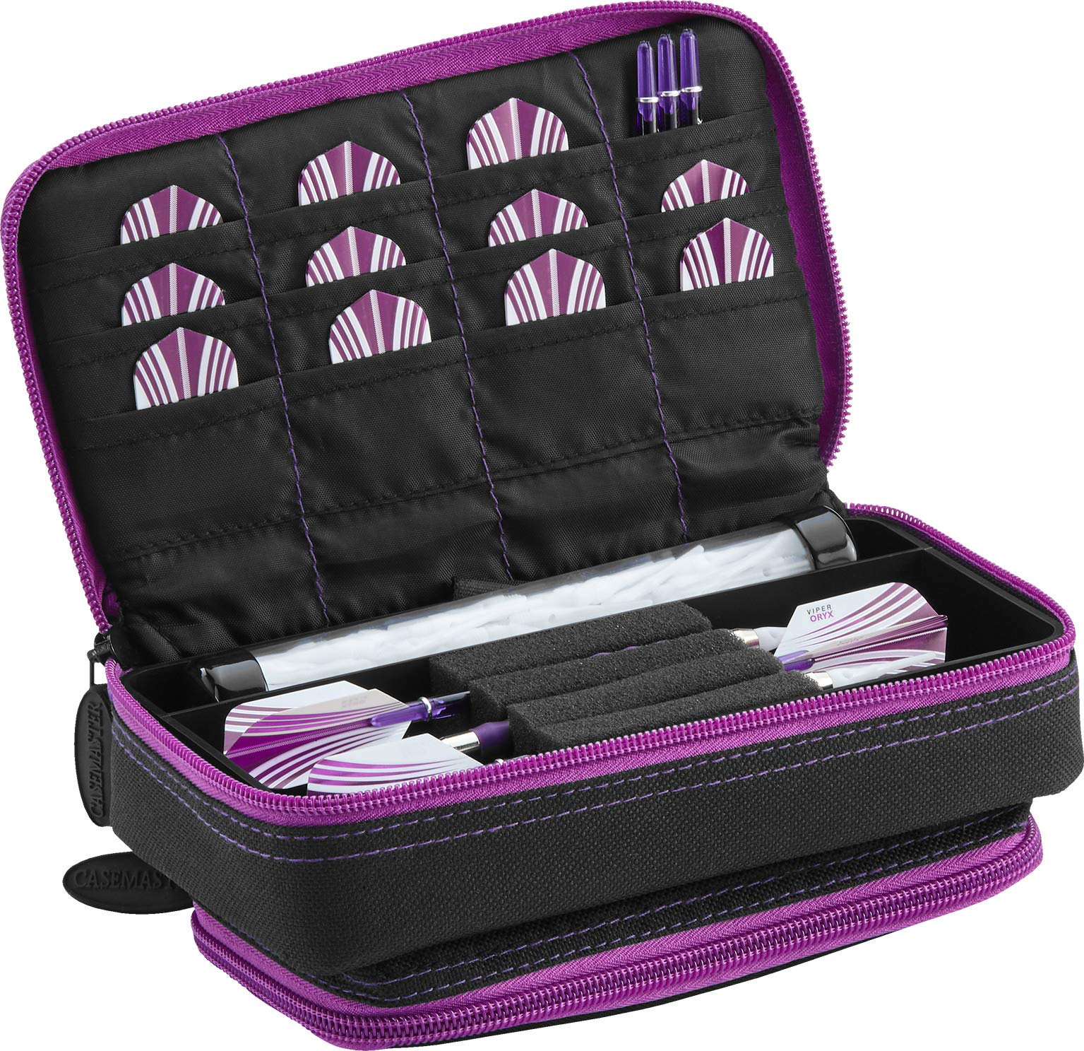 Casemaster By Gld Products Plazma Plus Dart Case Black With Amethyst Zipper And Phone Pocket, Amethyst Trim