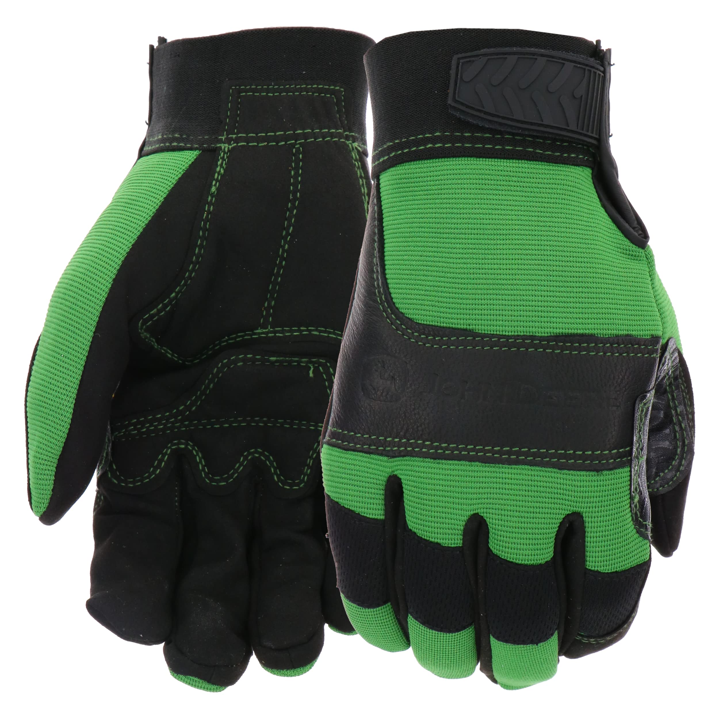 John Deere Jd00010G Hi-Dexterity Gloves - Large, All Purpose Synthetic Leather, Spandex Back, Hook And Loop Wrist, Wing Thumb St