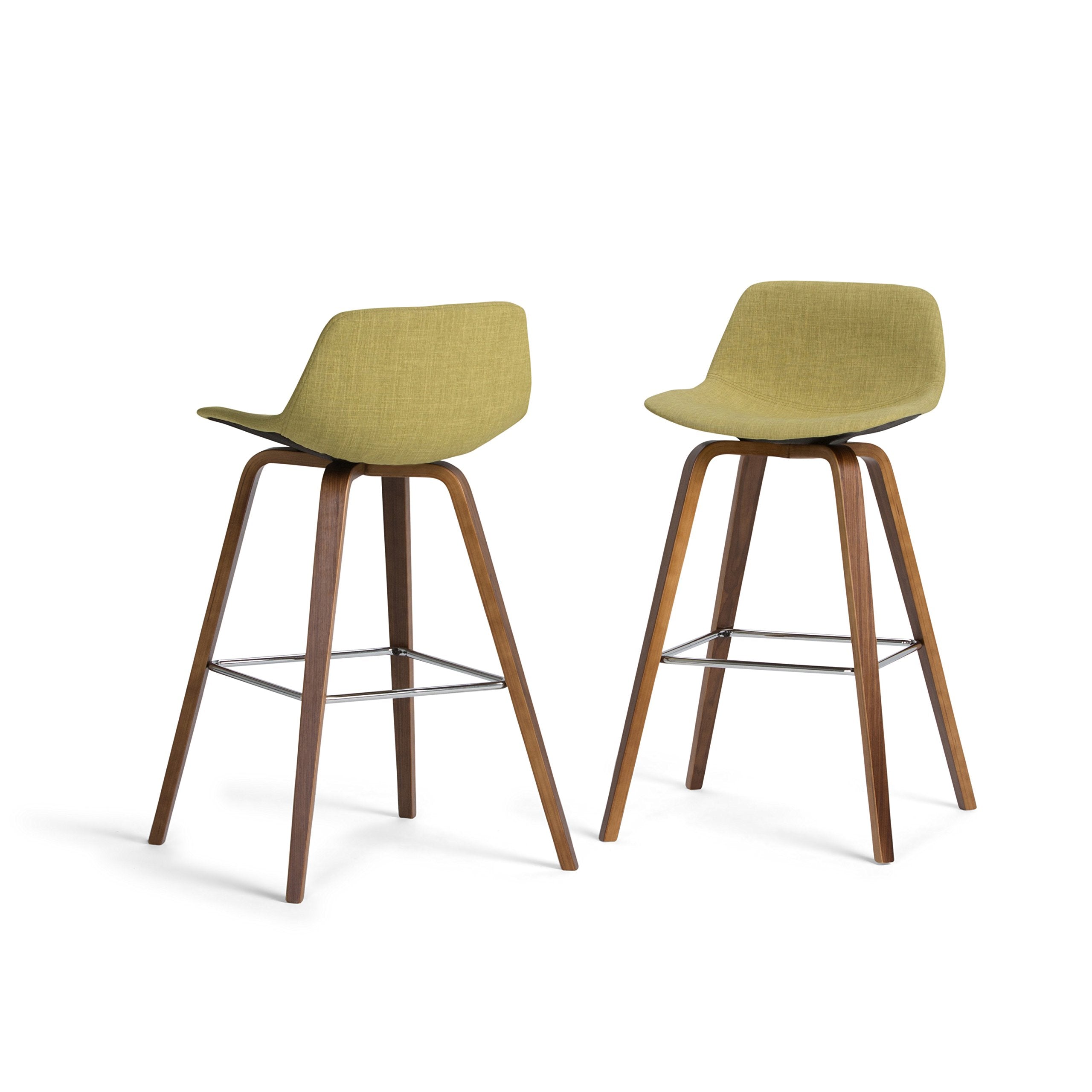 Simplihome Randolph 26 Inch Mid Century Modern Bentwood Counter Height Stool (Set Of 2) In Acid Green Linen Look Fabric, For The