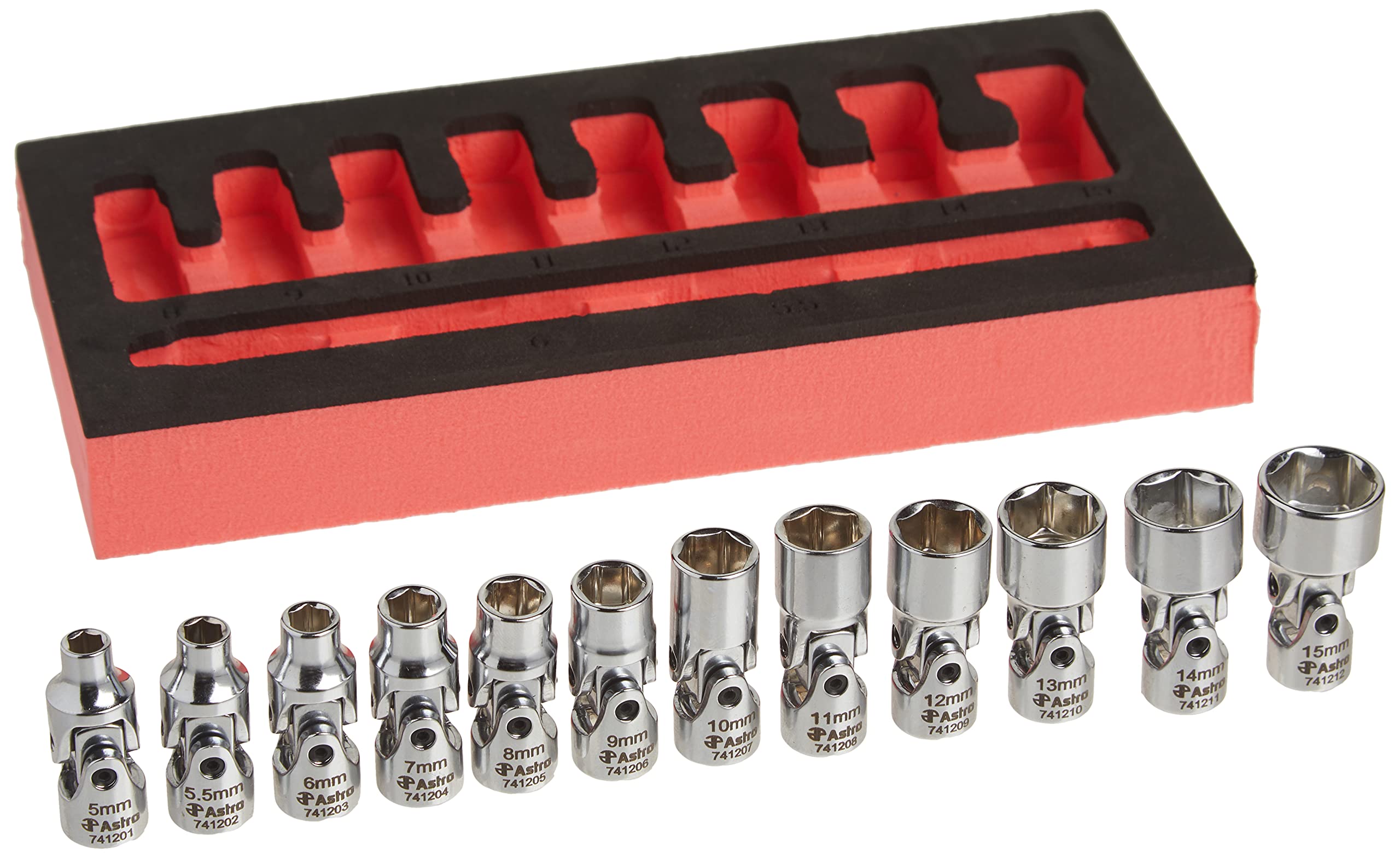 Astro Pneumatic Tool 7412 12-Piece 1/4'' Drive Flex Socket Set - 6 Point - Metric