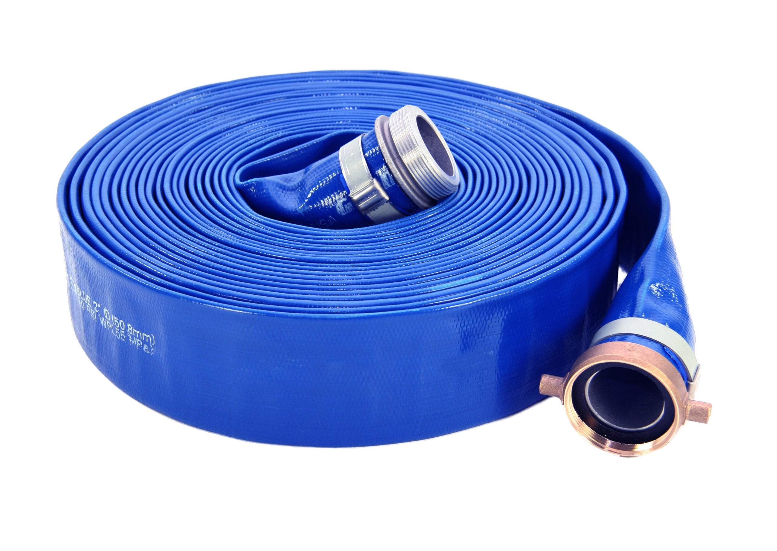 Abbott Rubber 1147-2000-25 Pvc Discharge Hose Assembly, Blue, 2'' Male X Female Npsm, 65 Psi Max Pressure, 25' Length, 2'' Id