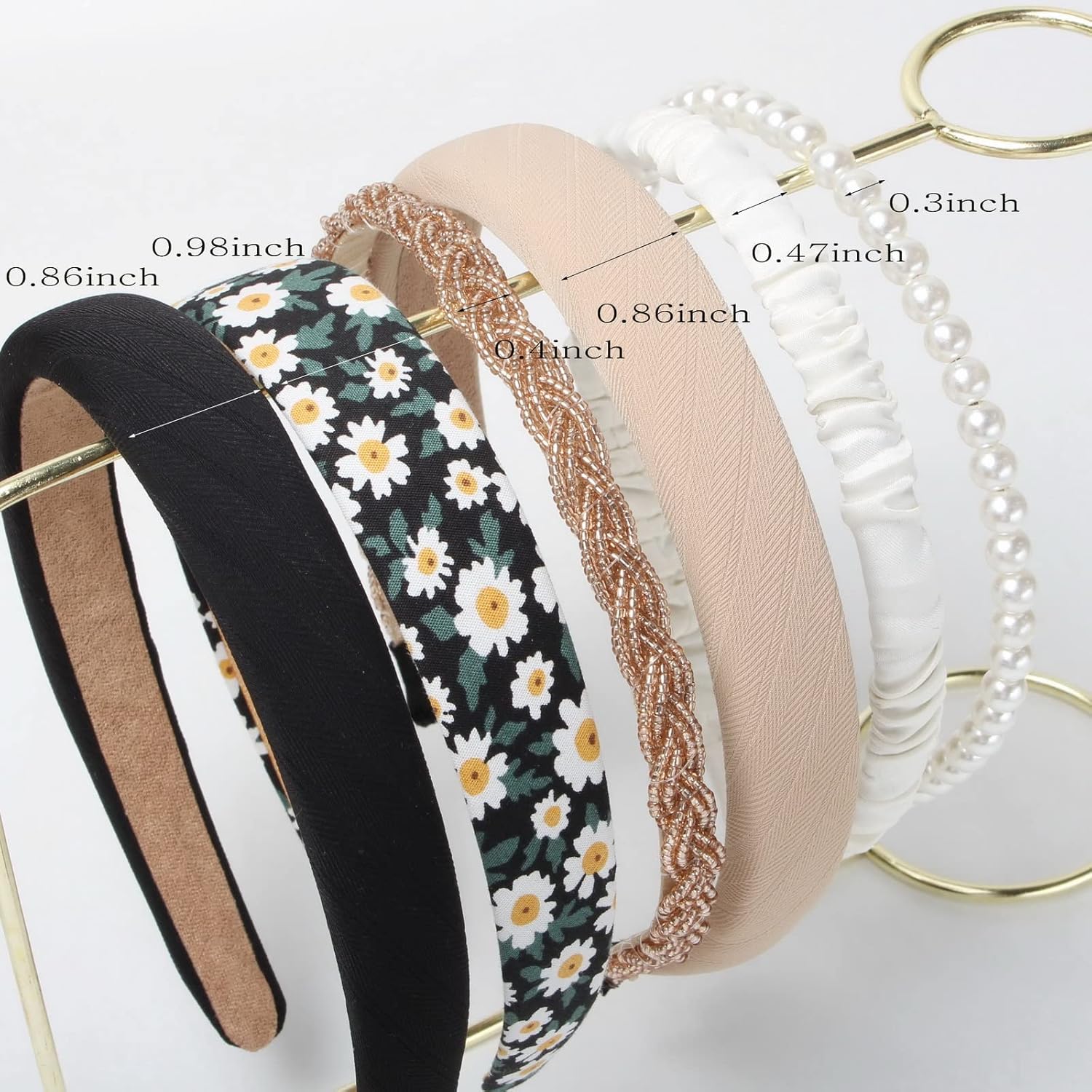 Cuizhiyu 6PK Different Designs Headbands for Women Non Slip Flower Black White Solid Headband Set Cute Pearl Hair Band for Girls Twisted Hairband