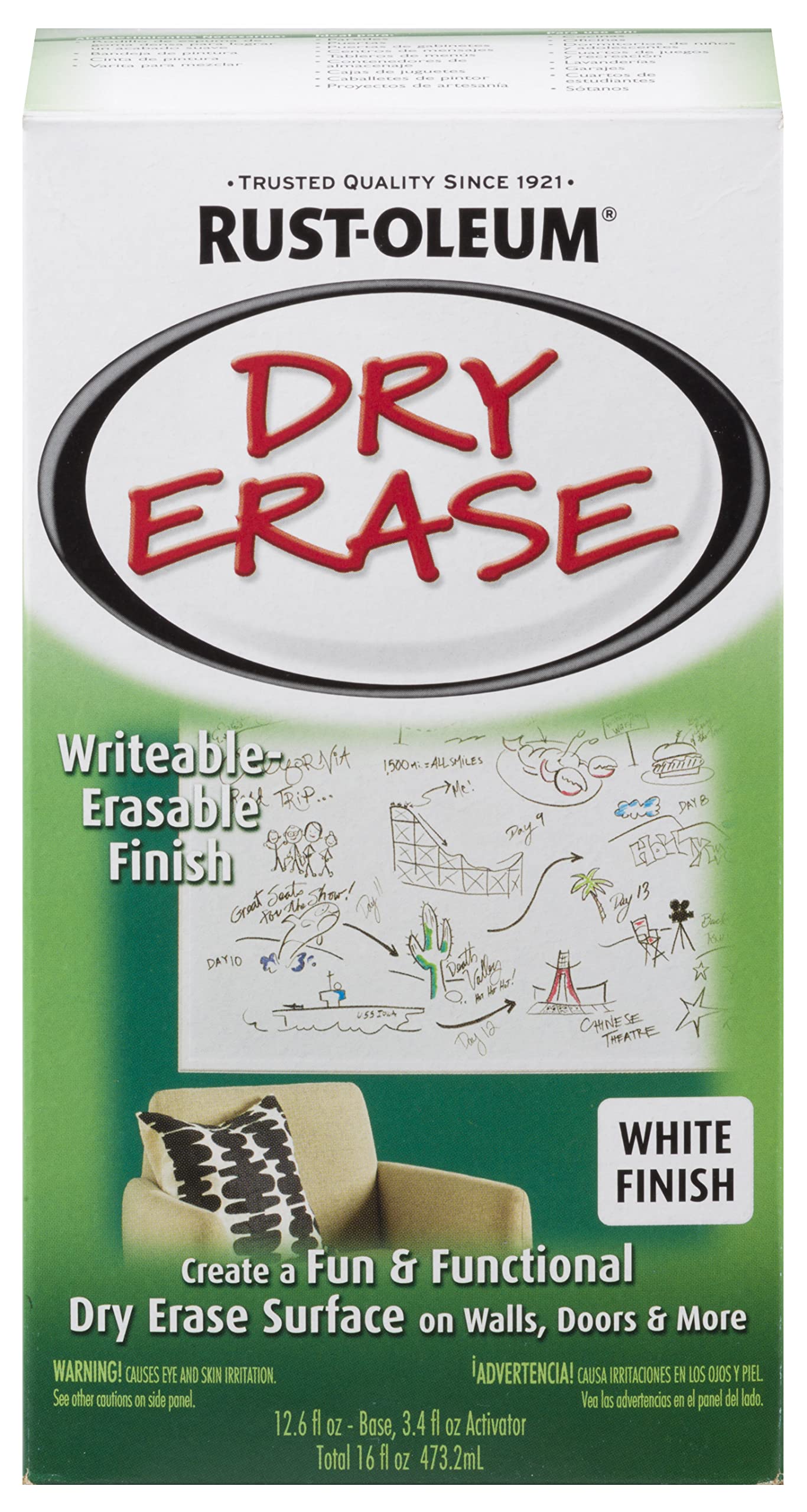 Rust-Oleum 241140 Specialty Dry Erase Brush-On Paint Kit, White 16 Fl Oz (Pack Of 1)