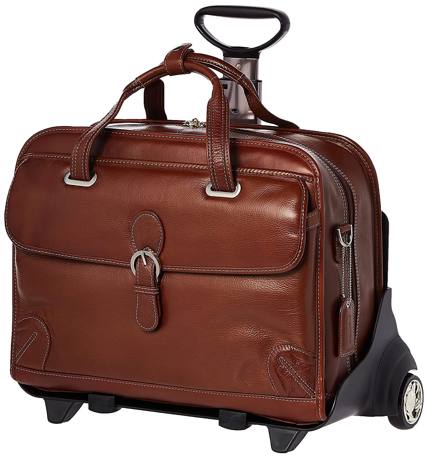 Siamod, Vernazza, Carugetto, Napa Cashmere Leather, 15 Leather Patented Detachable -Wheeled Laptop Briefcase, Cognac (45294), 18