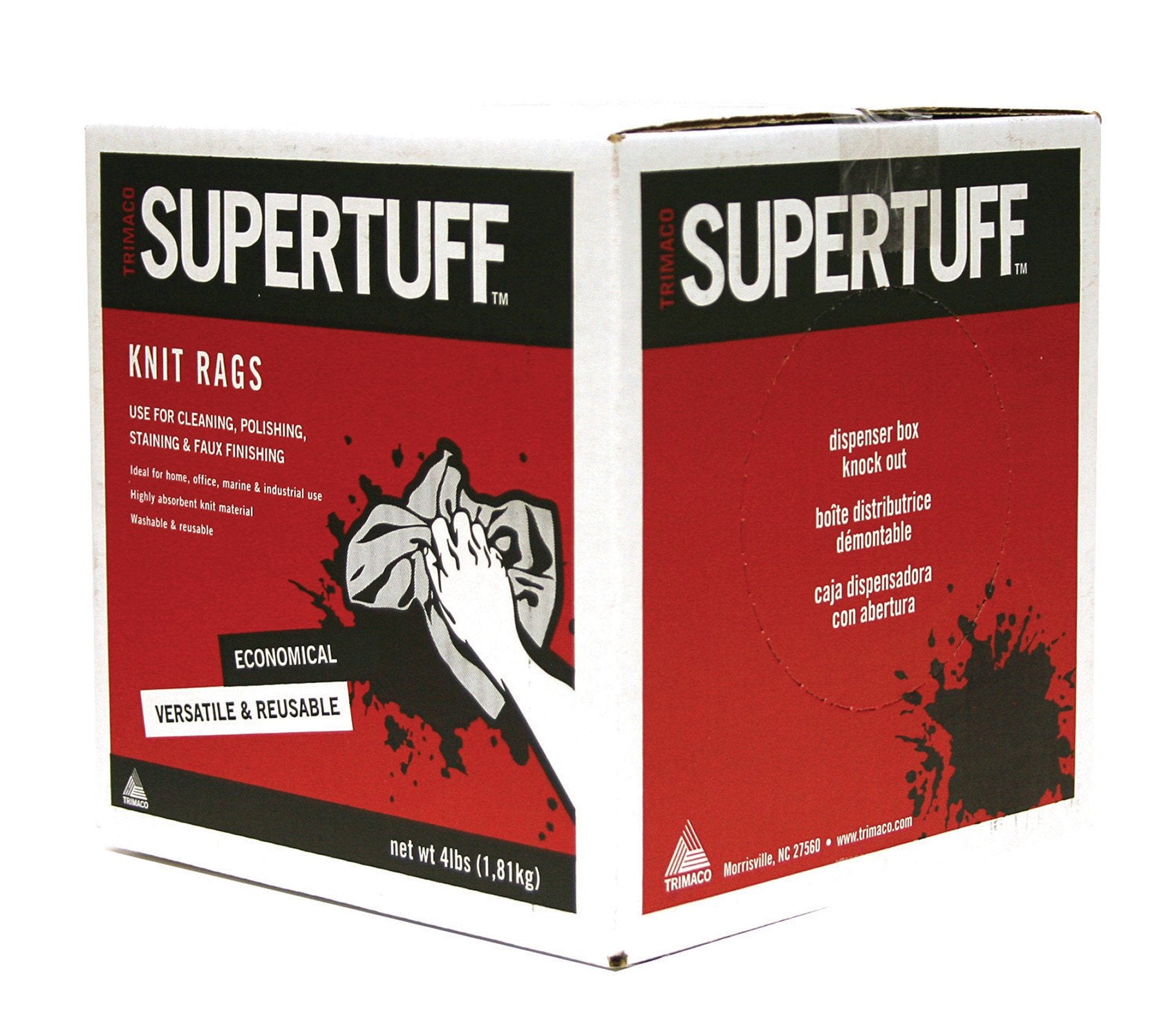 Trimaco 10817 Supertuff White T-Shirt Rags, Knit 4Lb Box