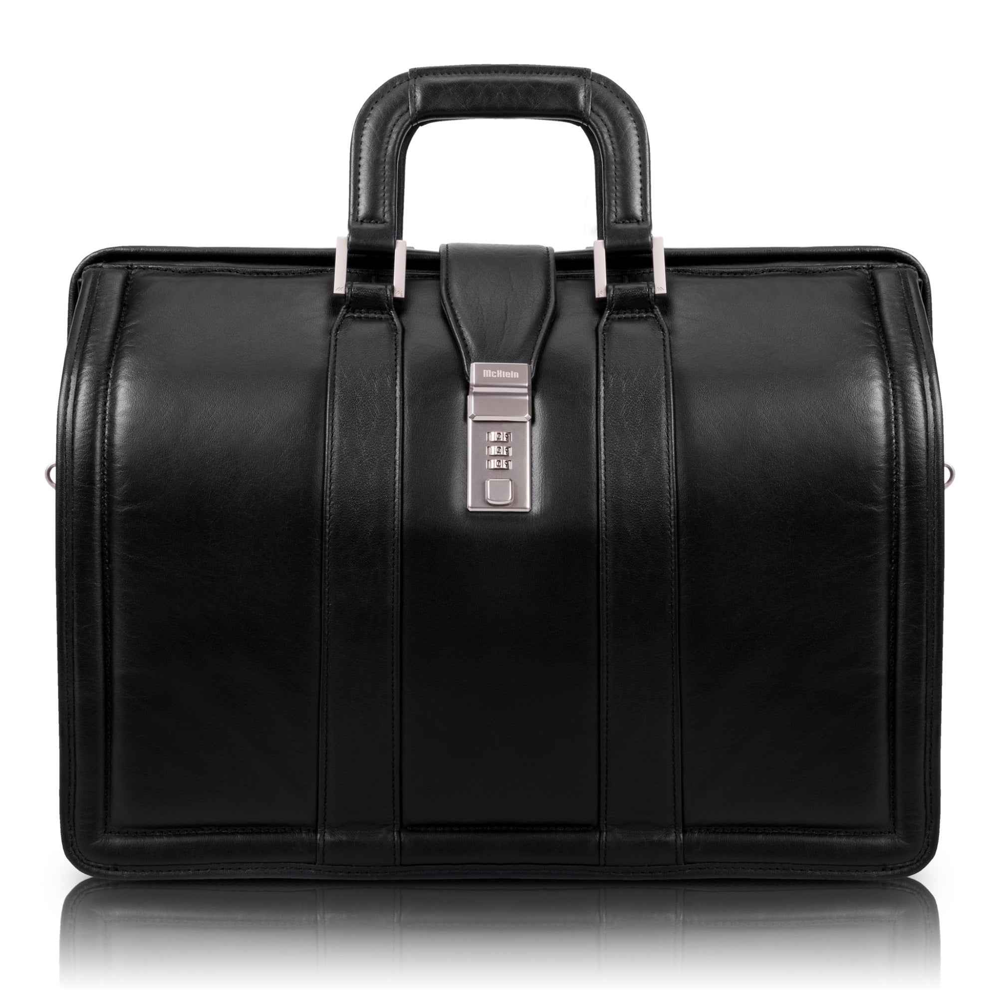 V Series | Morgan | 17'' Leather Litigator Laptop Briefcase - Black