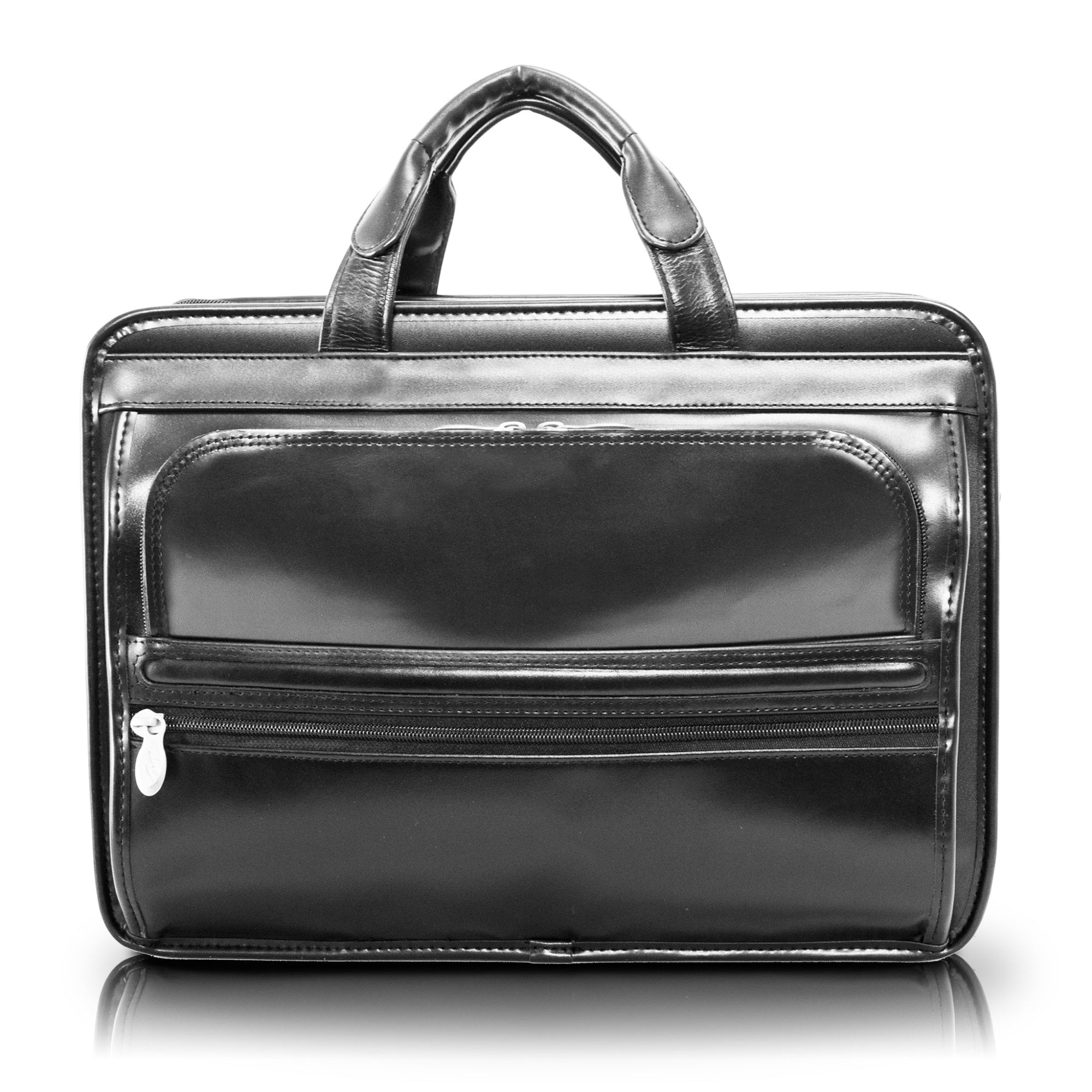 P Series | Elston | 15'' Leather Fly-Through Checkpoint-Friendly Double Compartment Laptop Briefcase - Black