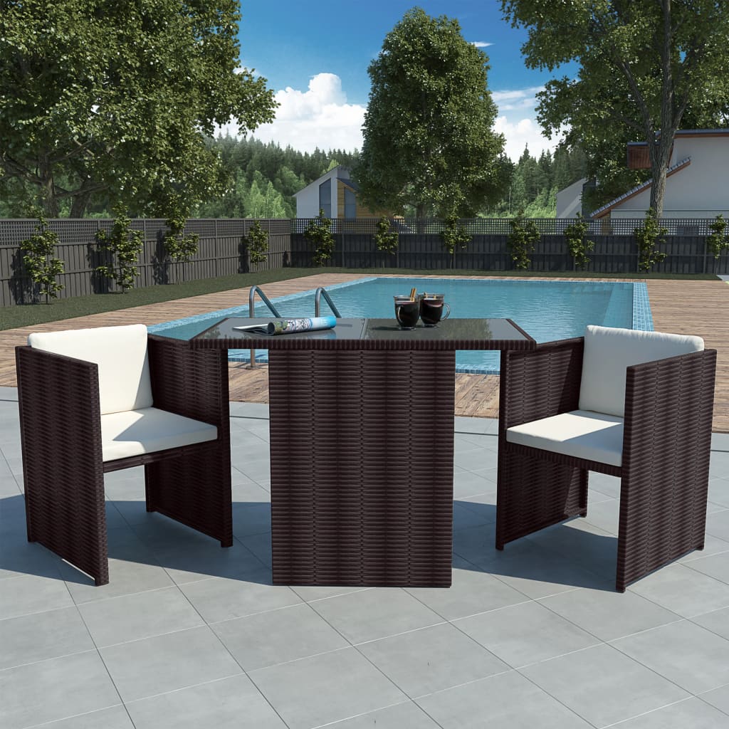 Vidaxl 3 Piece Bistro Set With Cushions Poly Rattan Brown