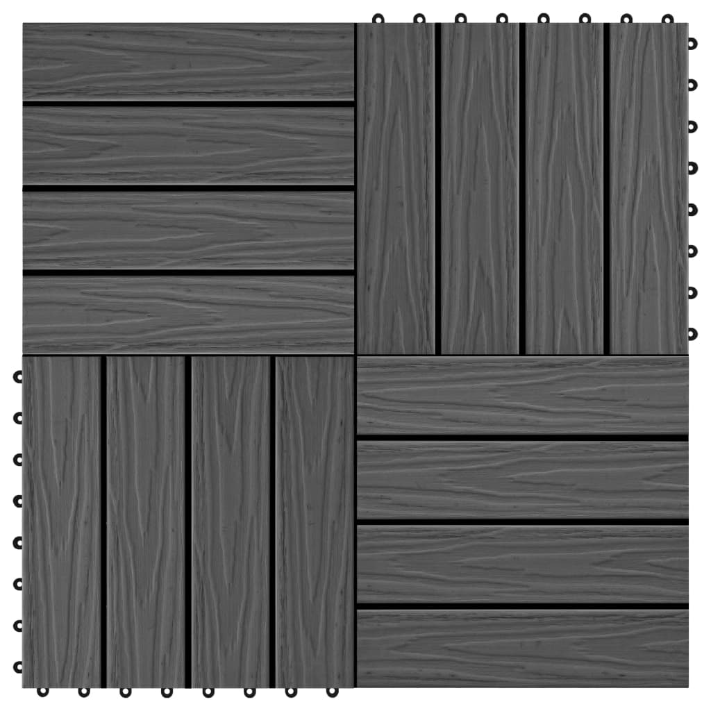 Vidaxl 11 Pcs Decking Tiles Deep Embossed Wpc 11.8''X11.8'' 1 Sqm Black