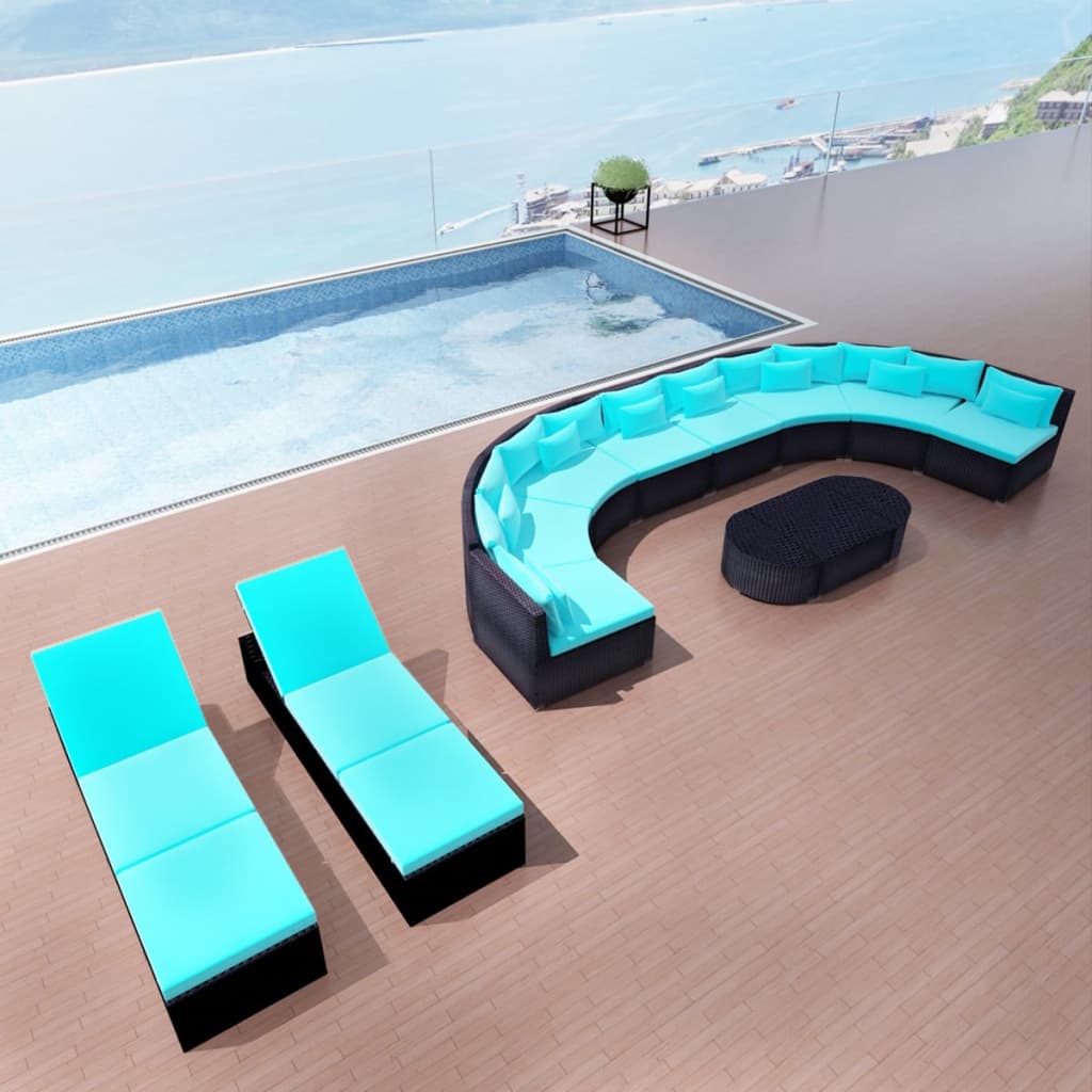 Vidaxl 13 Piece Patio Lounge Set With Cushions Poly Rattan Blue