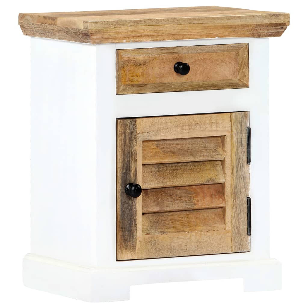 Vidaxl Nightstand White And Brown 15.7''X11.8''X19.6'' Solid Rough Mango Wood