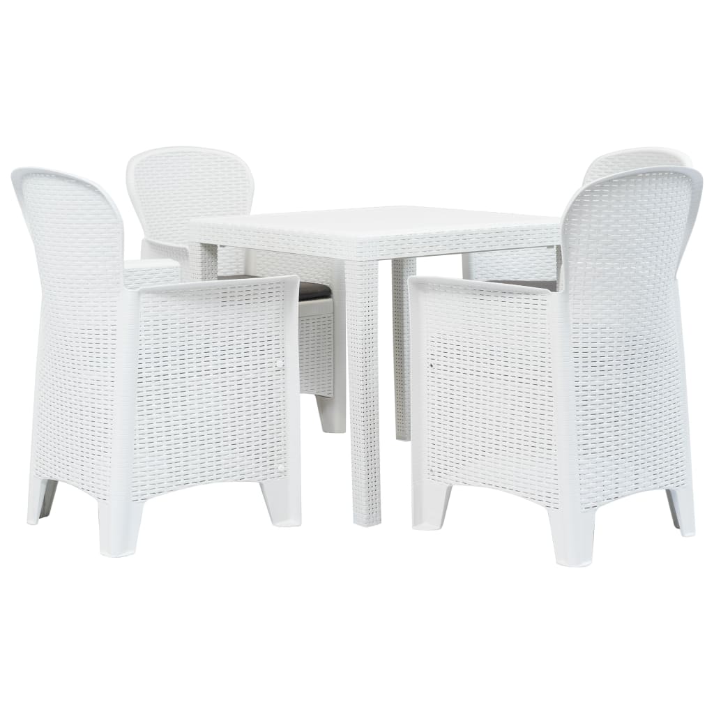 Vidaxl 5 Piece Patio Dining Set Plastic White Rattan Look