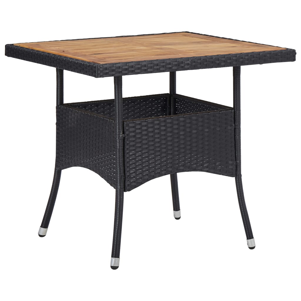 Vidaxl Patio Dining Table Black Poly Rattan And Solid Acacia Wood