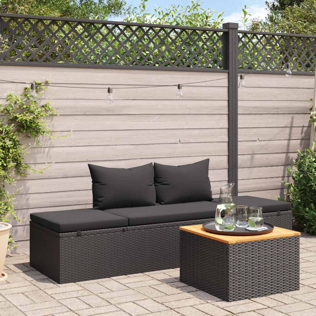 Vidaxl Sun Bed With Cushions Poly Rattan Black