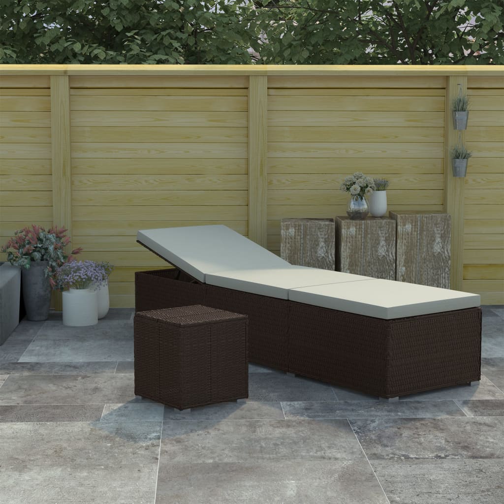 Vidaxl Sun Lounger With Cushion And Tea Table Poly Rattan Brown