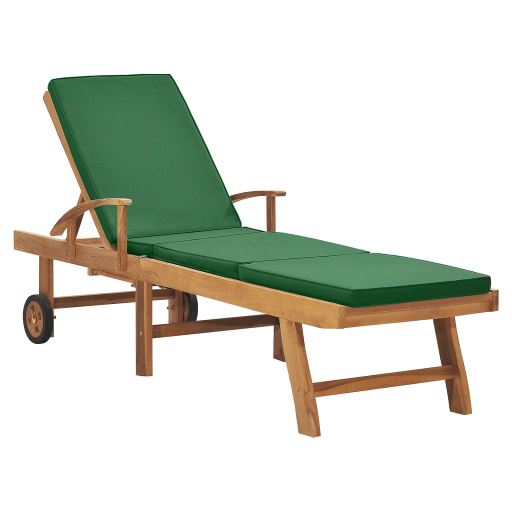 Vidaxl Sun Lounger With Cushion Solid Teak Wood Green