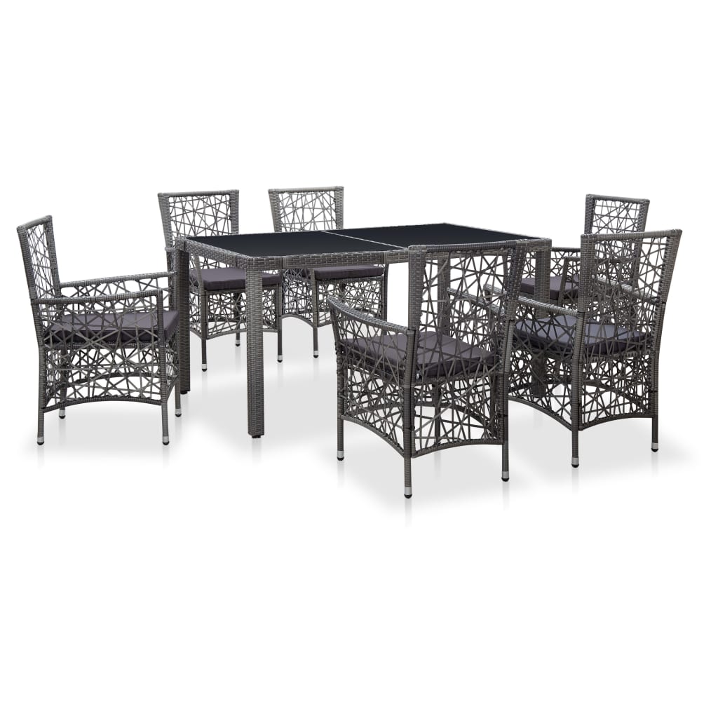 Vidaxl 7 Piece Patio Dining Set Poly Rattan Gray
