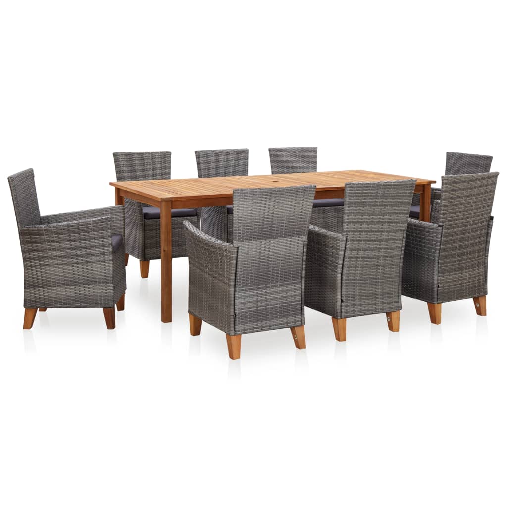 Vidaxl 9 Piece Dining Set Poly Rattan And Solid Acacia Wood Gray