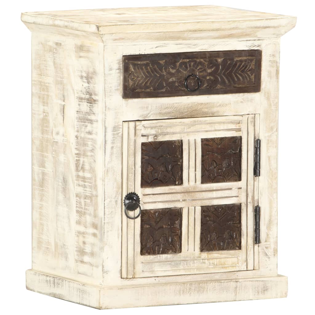 Vidaxl Bedside Cabinet White 15.7''X11.8''X19.7'' Solid Mango Wood