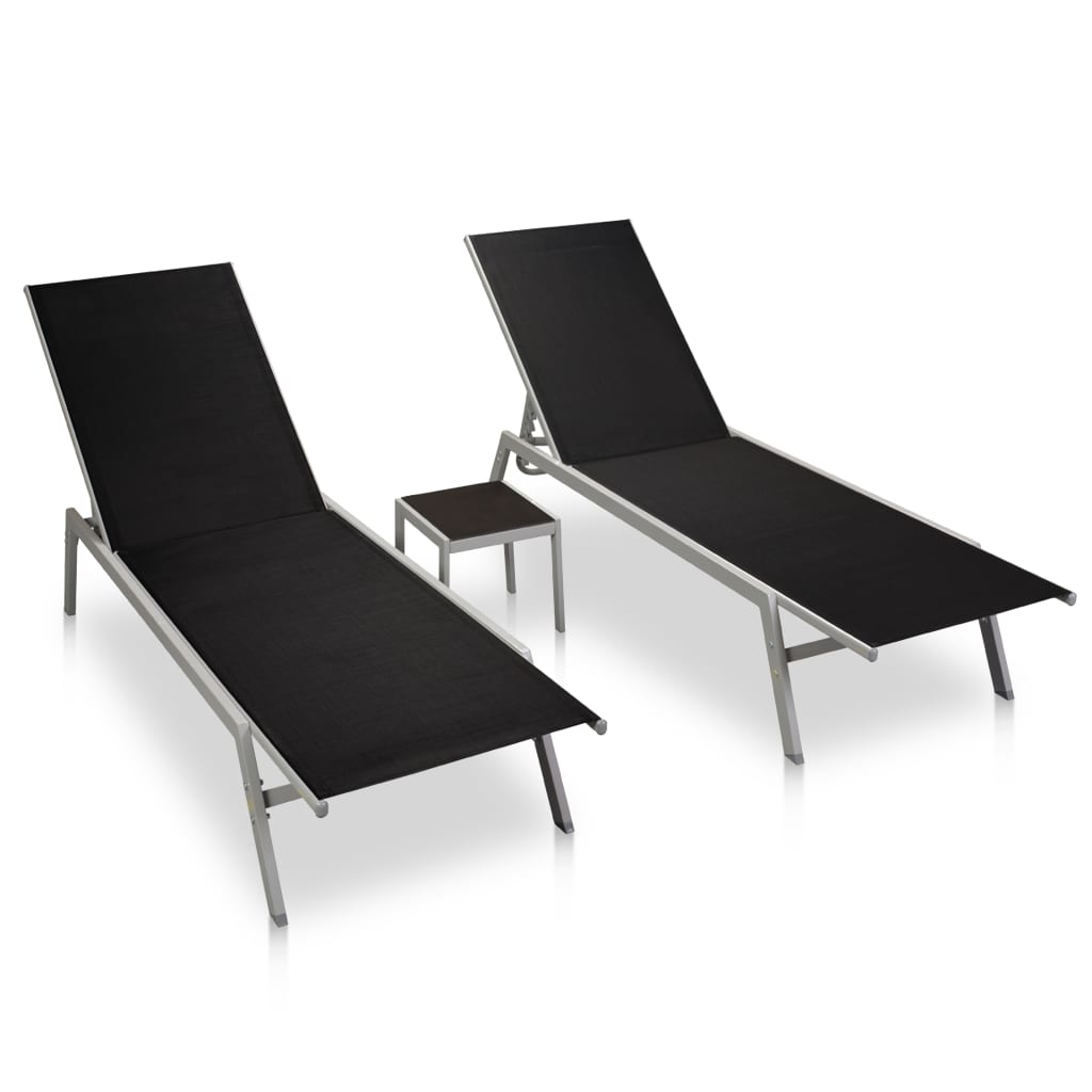 Vidaxl Sun Loungers 2 Pcs With Table Steel And Textilene Black