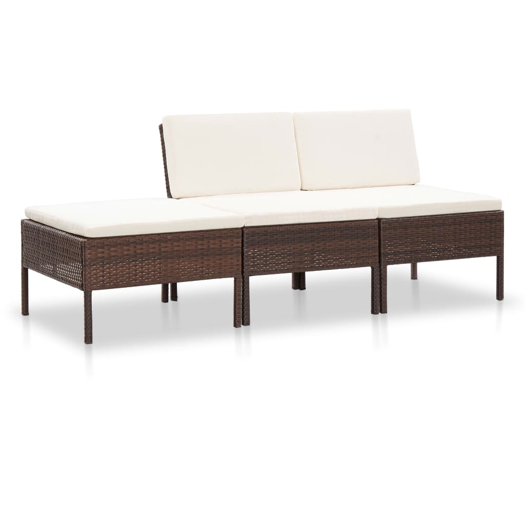 Vidaxl 3 Piece Patio Lounge Set With Cushions Poly Rattan Brown
