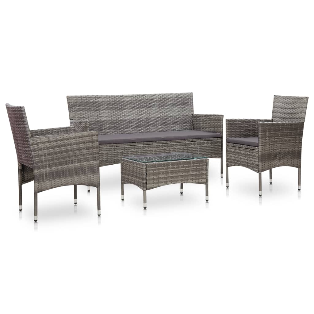 Vidaxl 4 Piece Patio Lounge Set With Cushions Poly Rattan Gray