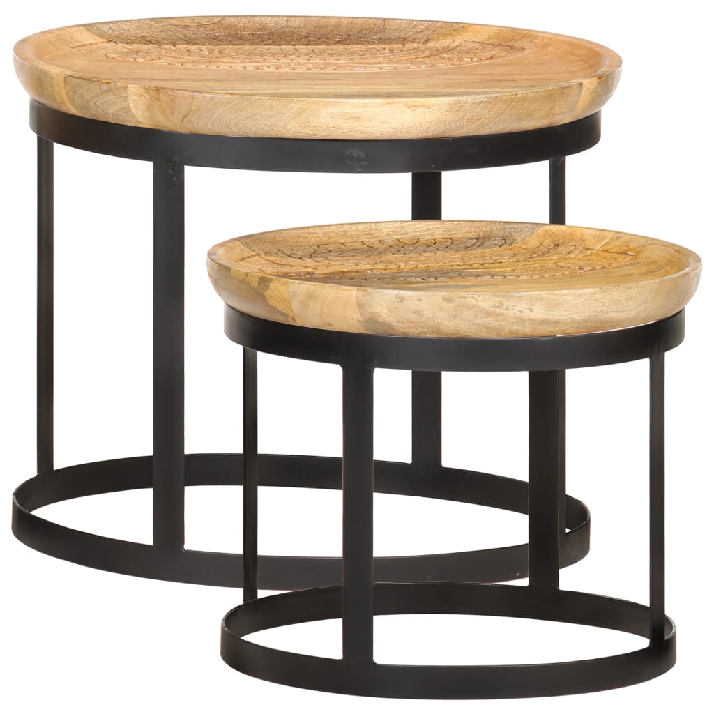 Vidaxl Round Side Tables 2 Pcs Solid Mango Wood And Steel