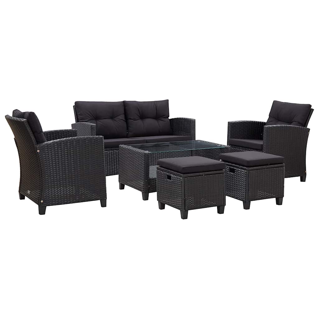 Vidaxl 6 Piece Patio Sofa Set With Cushions Poly Rattan Black